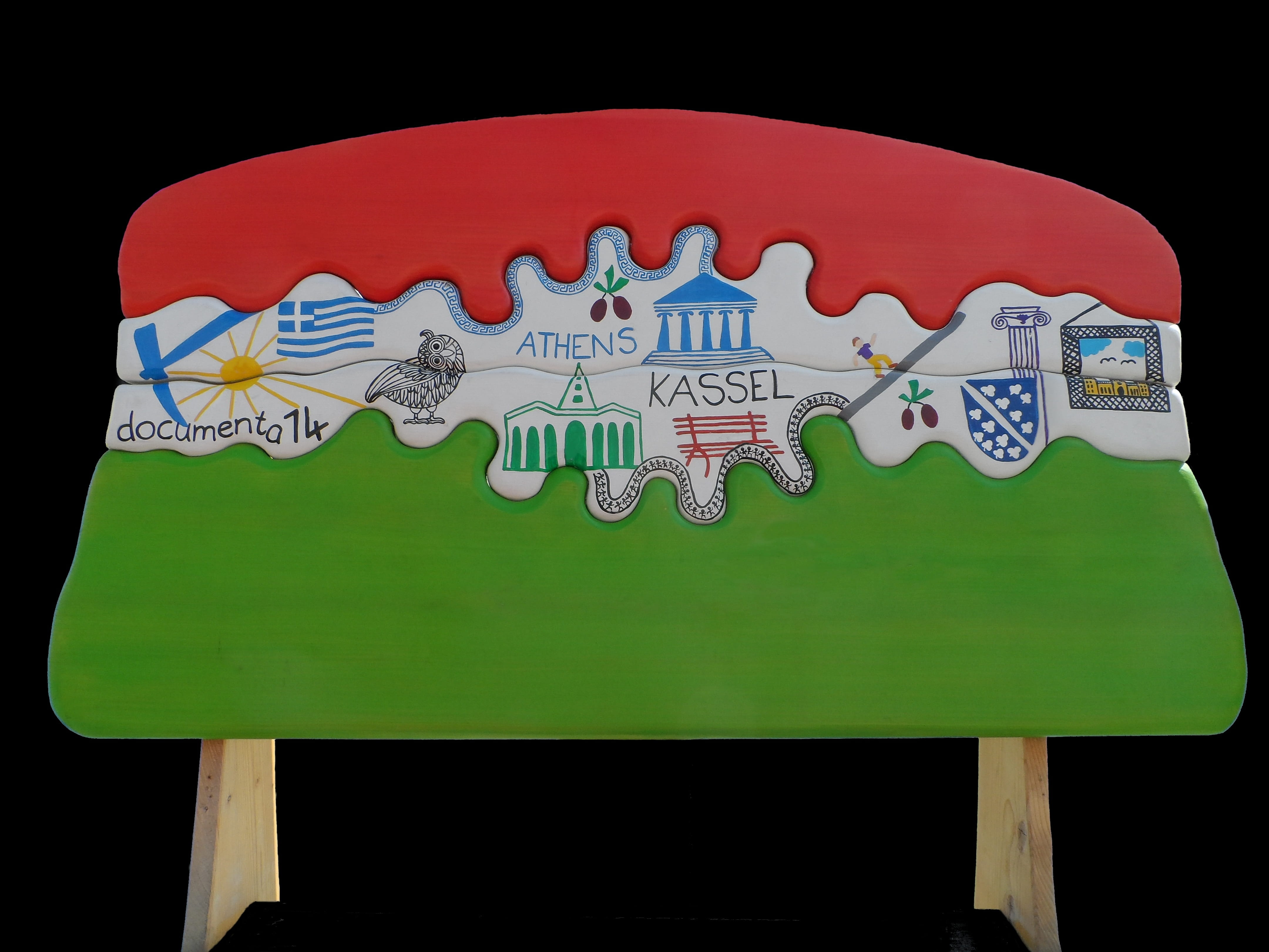 fun, green color, art, cut out, plastic, figures, snack, red, documenta xiv, decorative, no people, western script, black background, indoors, wood, text, HD Wallpaper