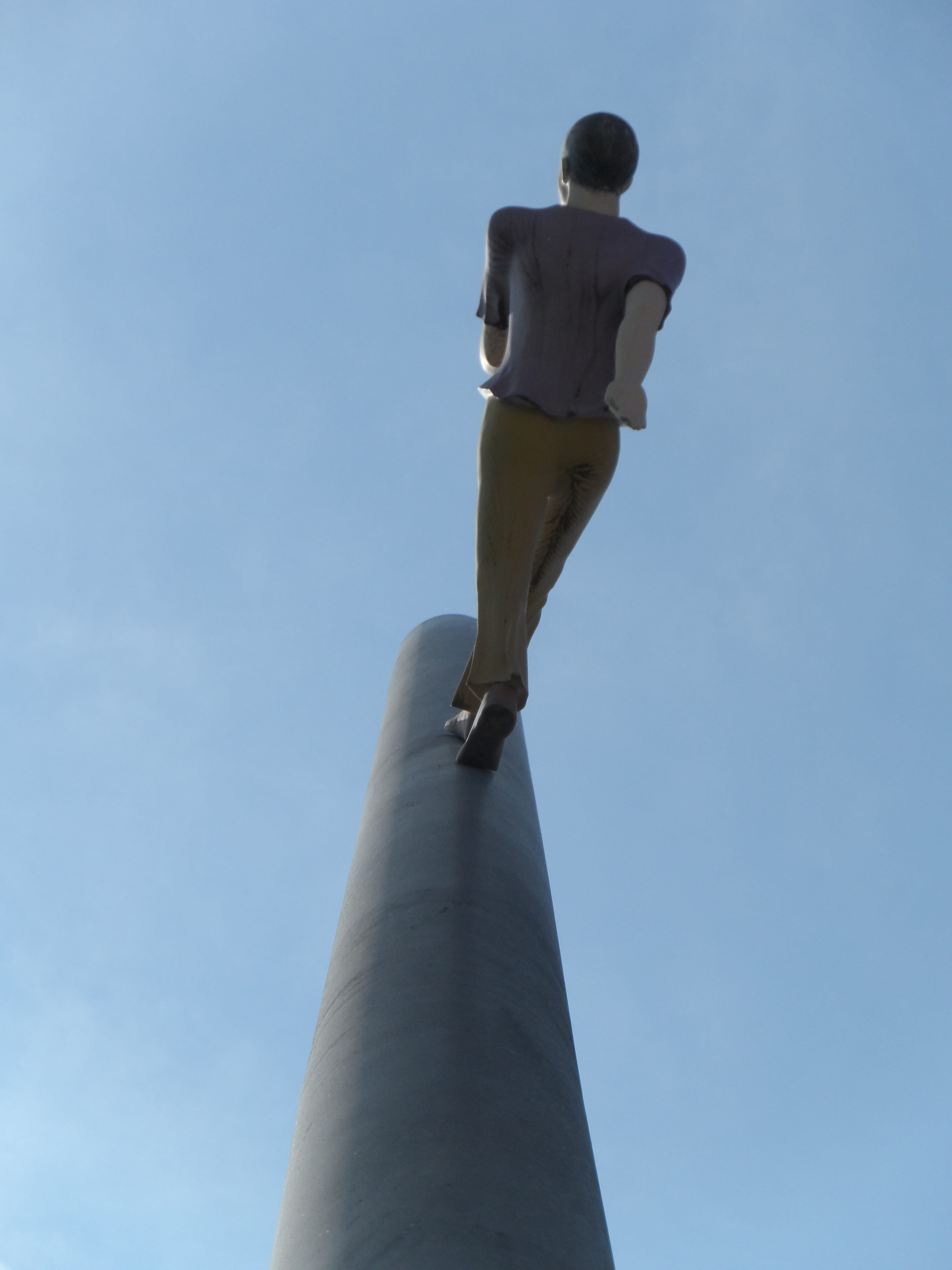 us, Walking To The Sky, object, station forecourt, representation, outdoors, determination, man walking to the sky, 4K, low Angle View, tower, documenta ix, Phone HD Wallpaper