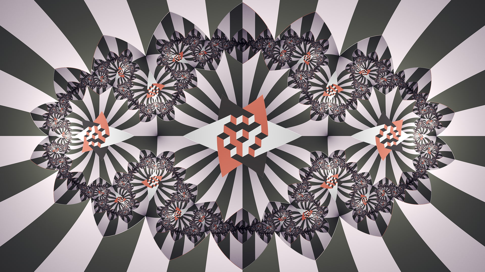 square, fractal, red, artwork, digital art, abstract, white, 1080P, vector, symmetry, black, HD Wallpaper