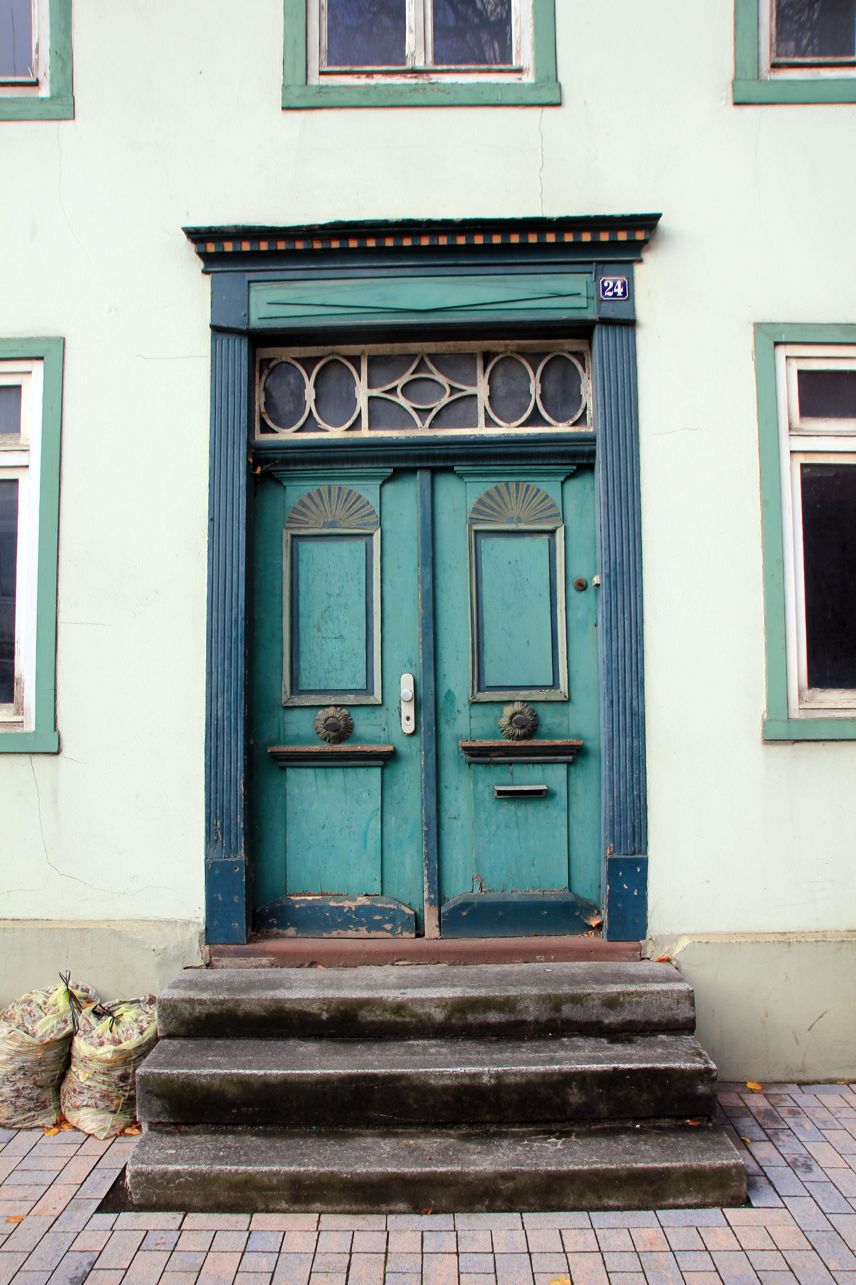 built structure, building, architecture, window, stairs, ornate, no people, outdoors, door, facade, blue, closed, city, entrance, street, wooden, building Exterior, Phone HD Wallpaper