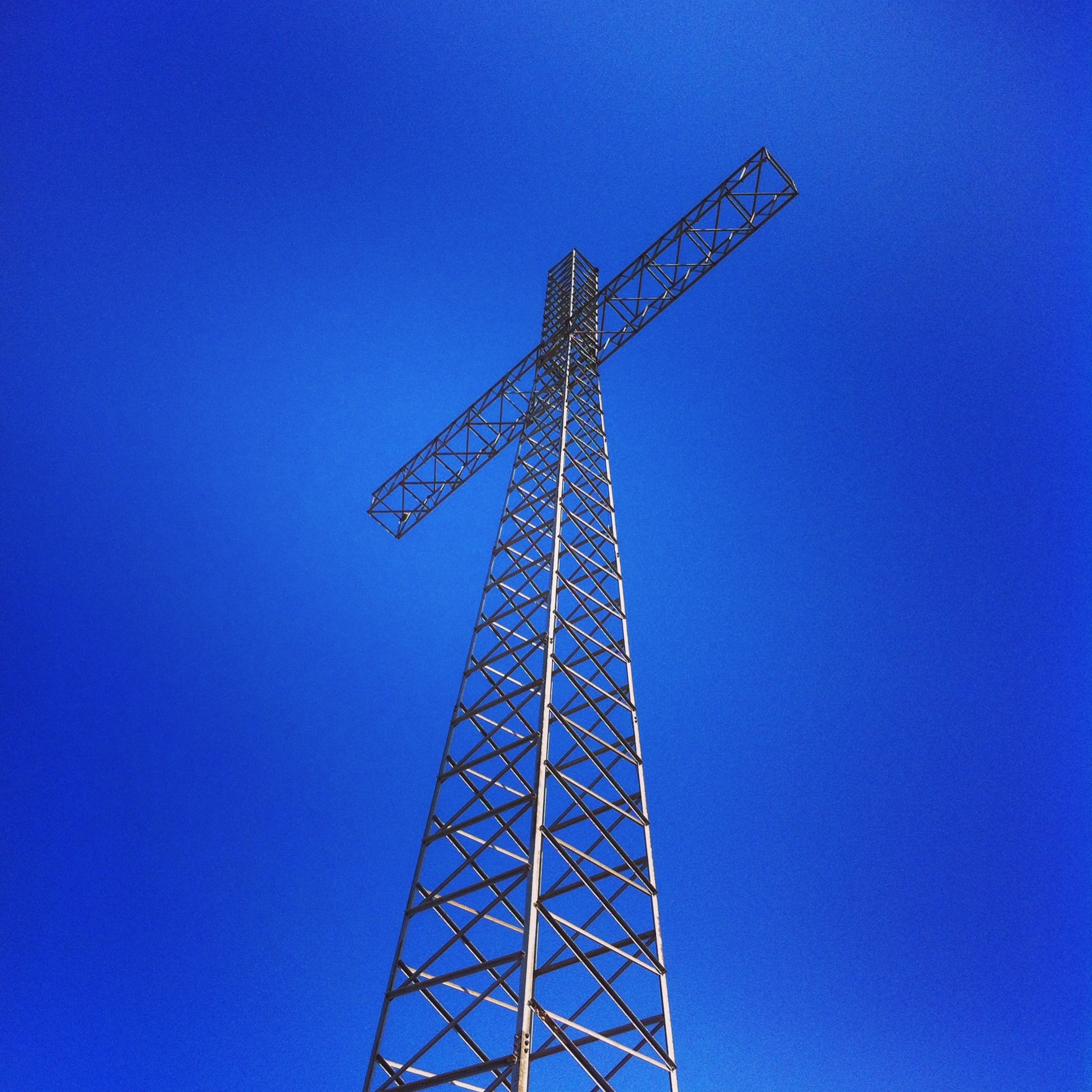 built structure, metal, development, low angle view, tall - high, day, outdoors, cross, industry, global communications, construction equipment, blue, no people, Phone HD Wallpaper
