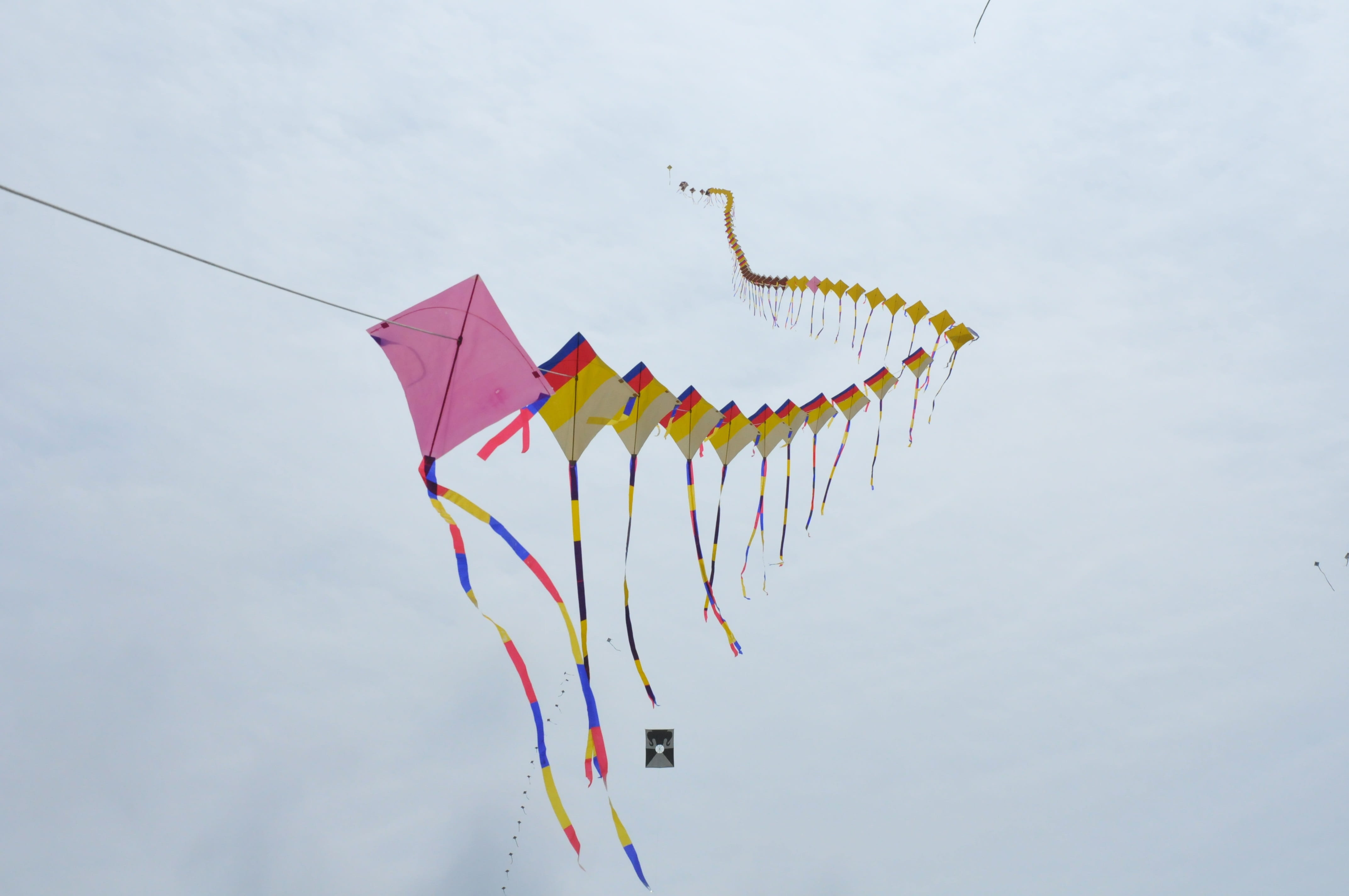 wind, close-up, cloud - sky, republic of korea, genesis, Kite, outdoors, flying, celebration, animal representation, Feast, no people, kite - Toy, creativity, HD Wallpaper