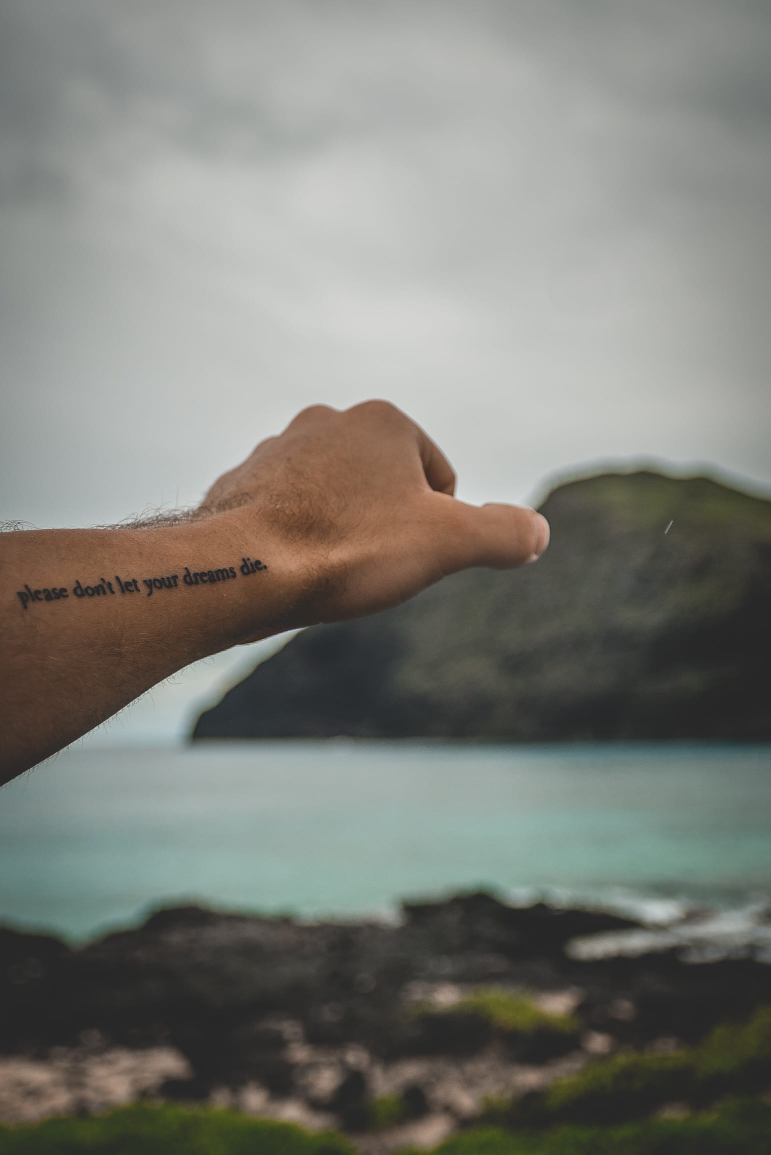tattooed, water, mood, close, rock, outdoors, human limb, human body part, ocean, proverb, leisure activity, hand, person, day, one person, nature, 1080P, Phone HD Wallpaper