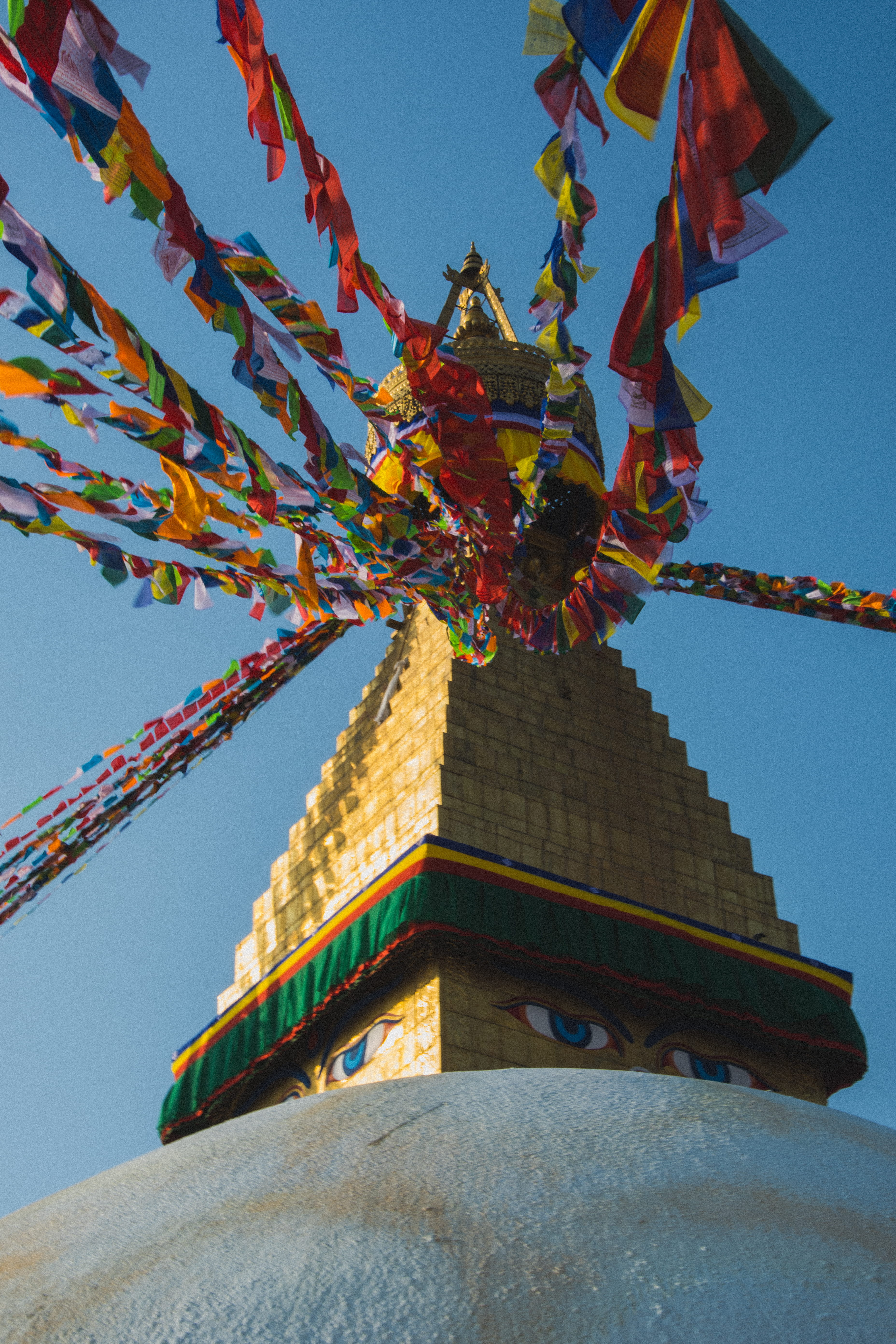 shrine, architecture, religion, worship, temple, nepal, toy, day, building, built structure, column, spire, 5K, multi colored, decoration, flags, belief, Phone HD Wallpaper