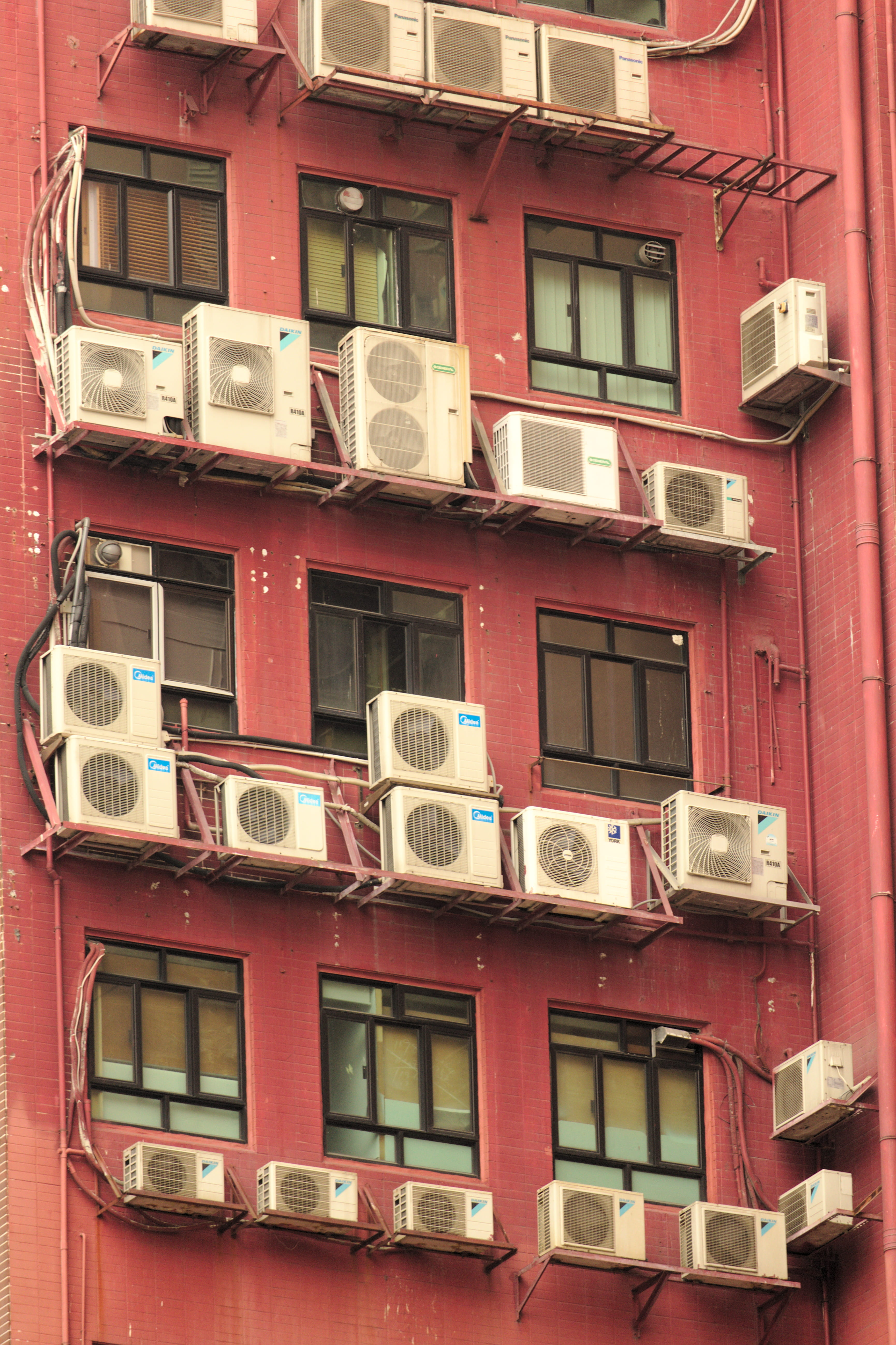 residential district, day, iron, communication, low angle view, brick, balcony, hong kong, apartment, kite, side by side, architecture, air conditioner, Phone HD Wallpaper