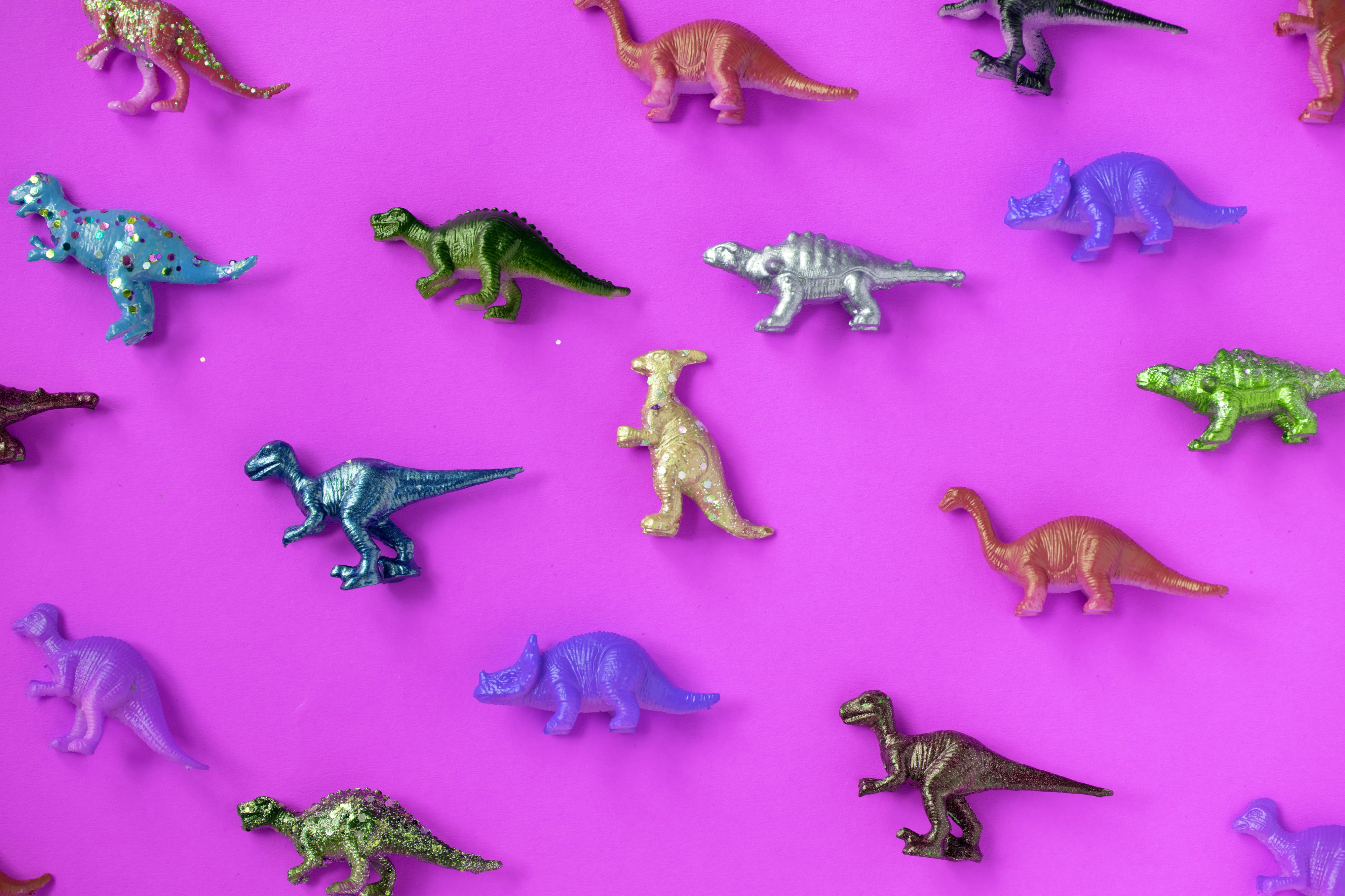 group of objects, indoors, large group of objects, animal, animal wildlife, representation, animal themes, toys, colored background, purple, high angle view, HD Wallpaper