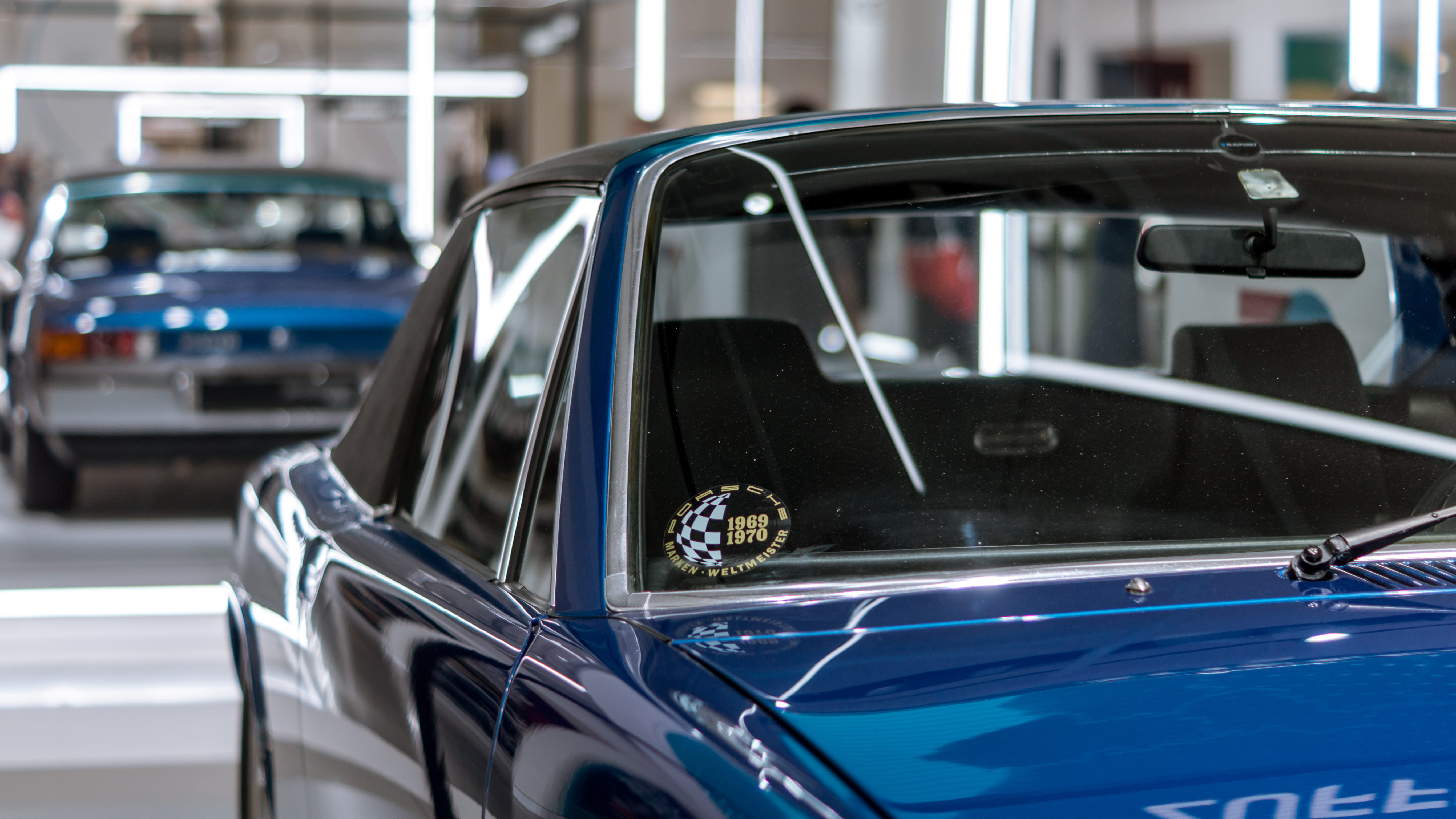 1969, automotive, berlin, focus on foreground, sport, marke, glass - material, drive. volkswagen group forum, blue, auto, sportcar, vintage car, indoors, HD Wallpaper