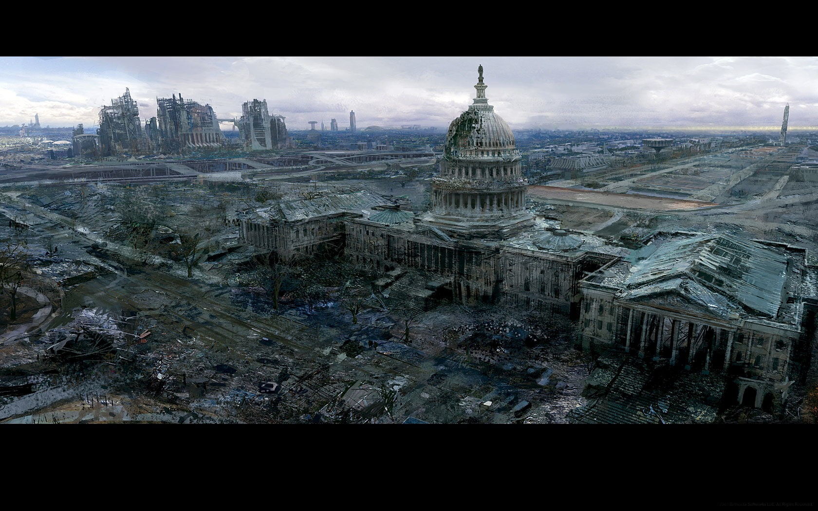 concept, washington, art, apocalypse, Fallout, 720P, buildings, aircraft, concepts, x, hd, dc, HD Wallpaper