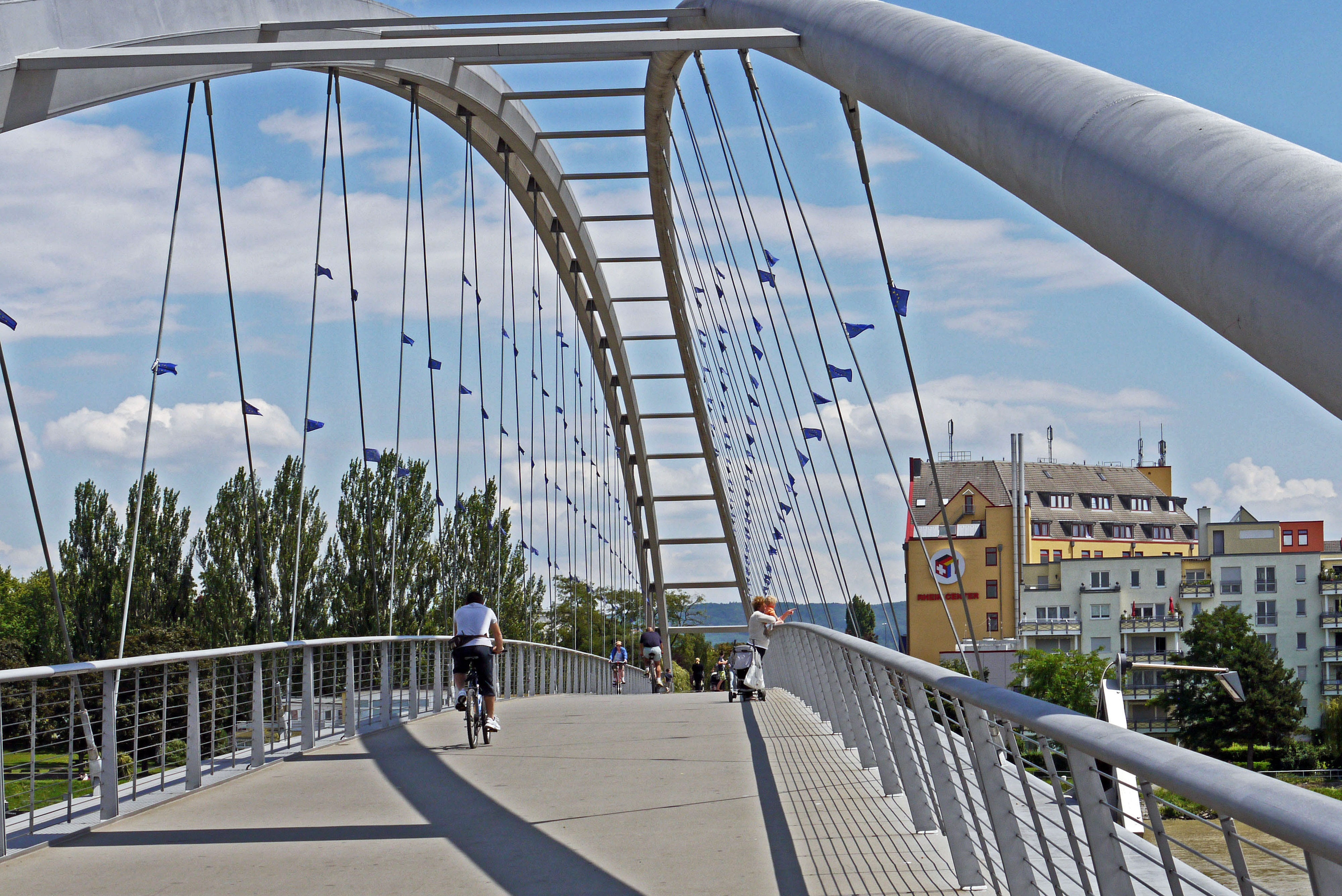 suspension bridge, harbor basel, huningue, europe, upper rhine, bridge - man made structure, rhine, transportation, bridge, connection, walk, cityscape, HD Wallpaper