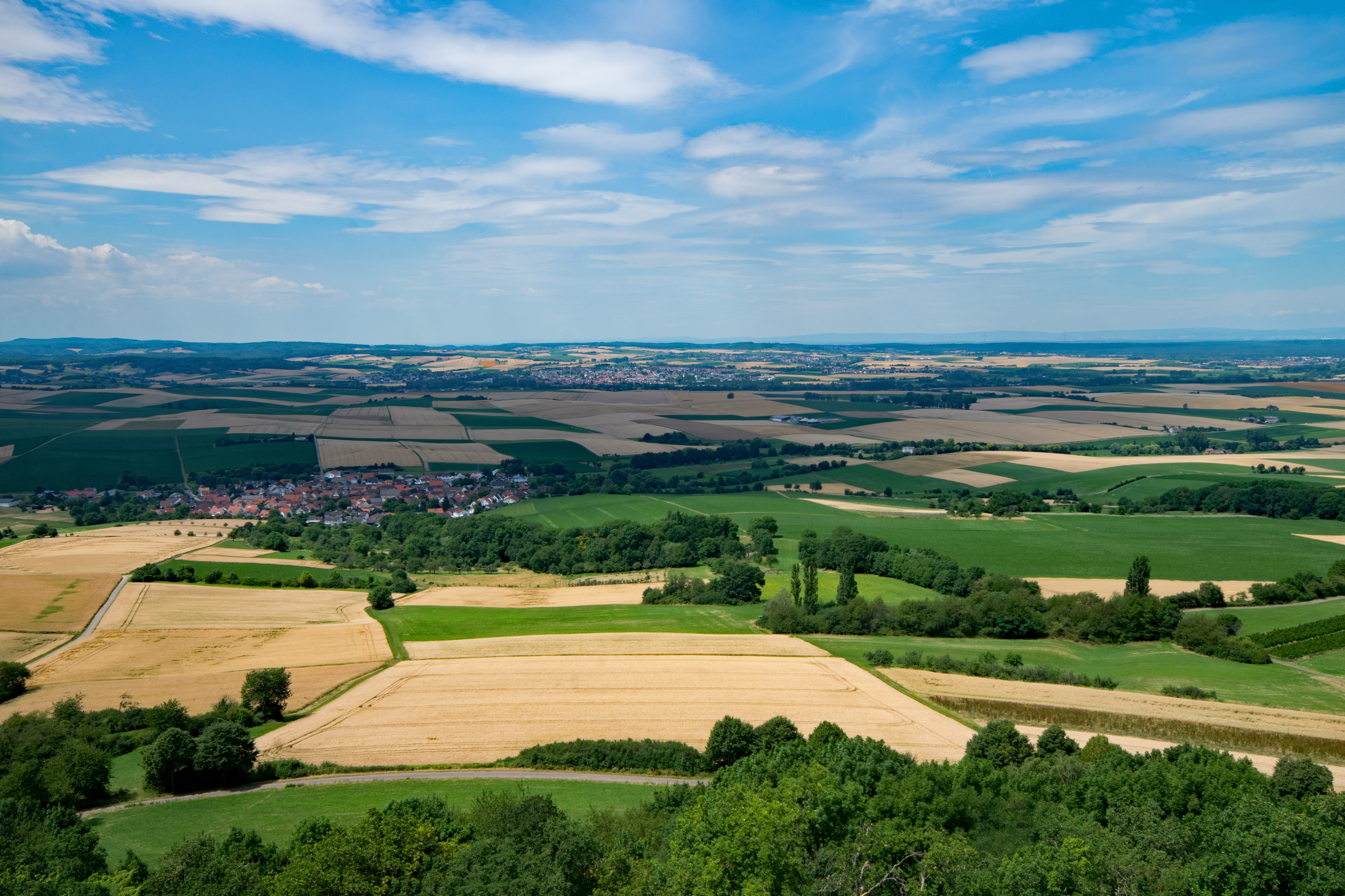 europe, 5K, beauty in nature, green color, Odenwald, farm, outlook, outdoors, Otzberg, landscape, cloud - sky, idyllic, view, patchwork landscape, Hesse, HD Wallpaper