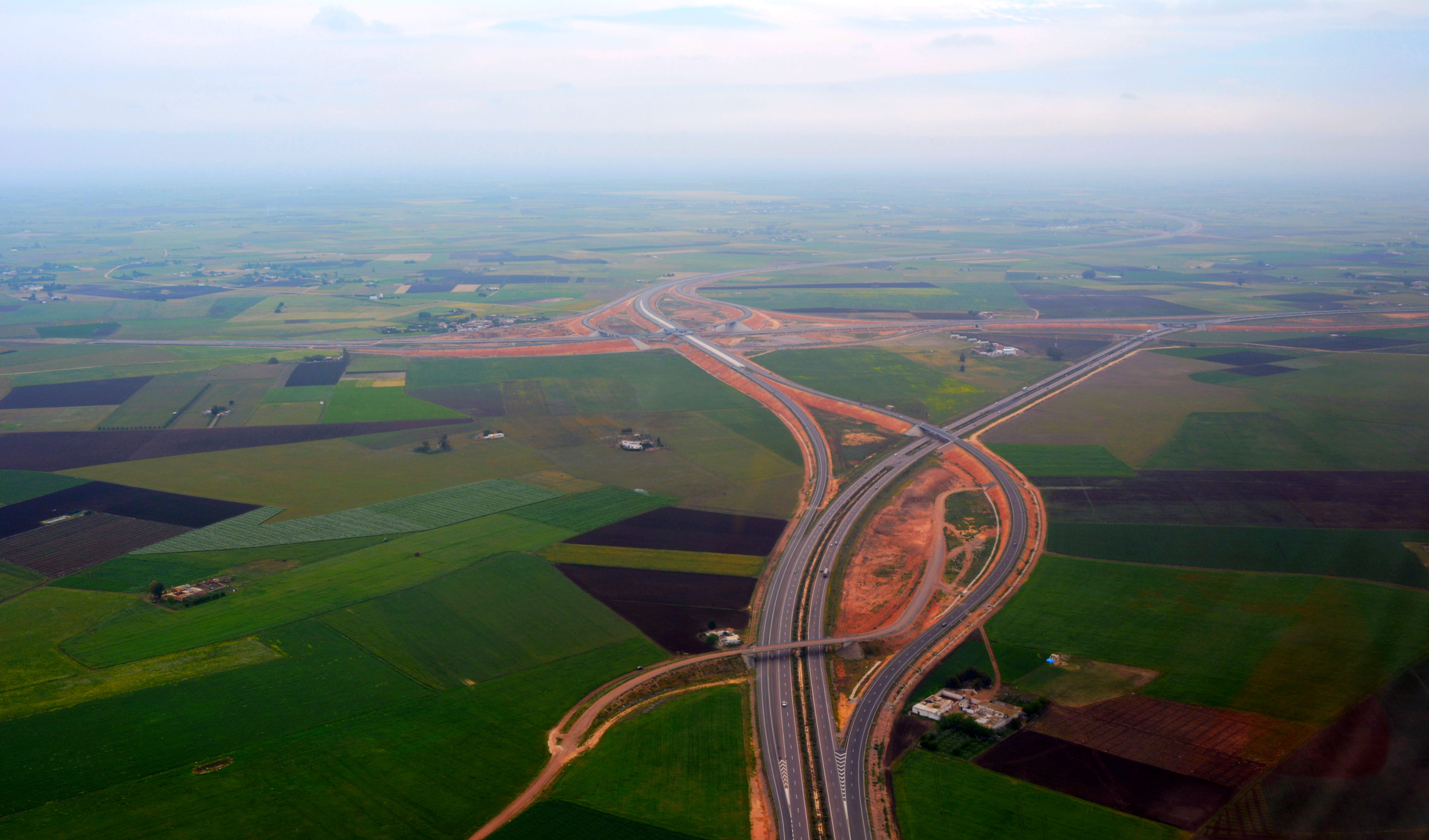 5K, land, nikon, outdoors, freeway, construction, green, sky, morocco, fields, grass, nature, air vehicle, aerial, casablanca, environment, cloud - sky, HD Wallpaper