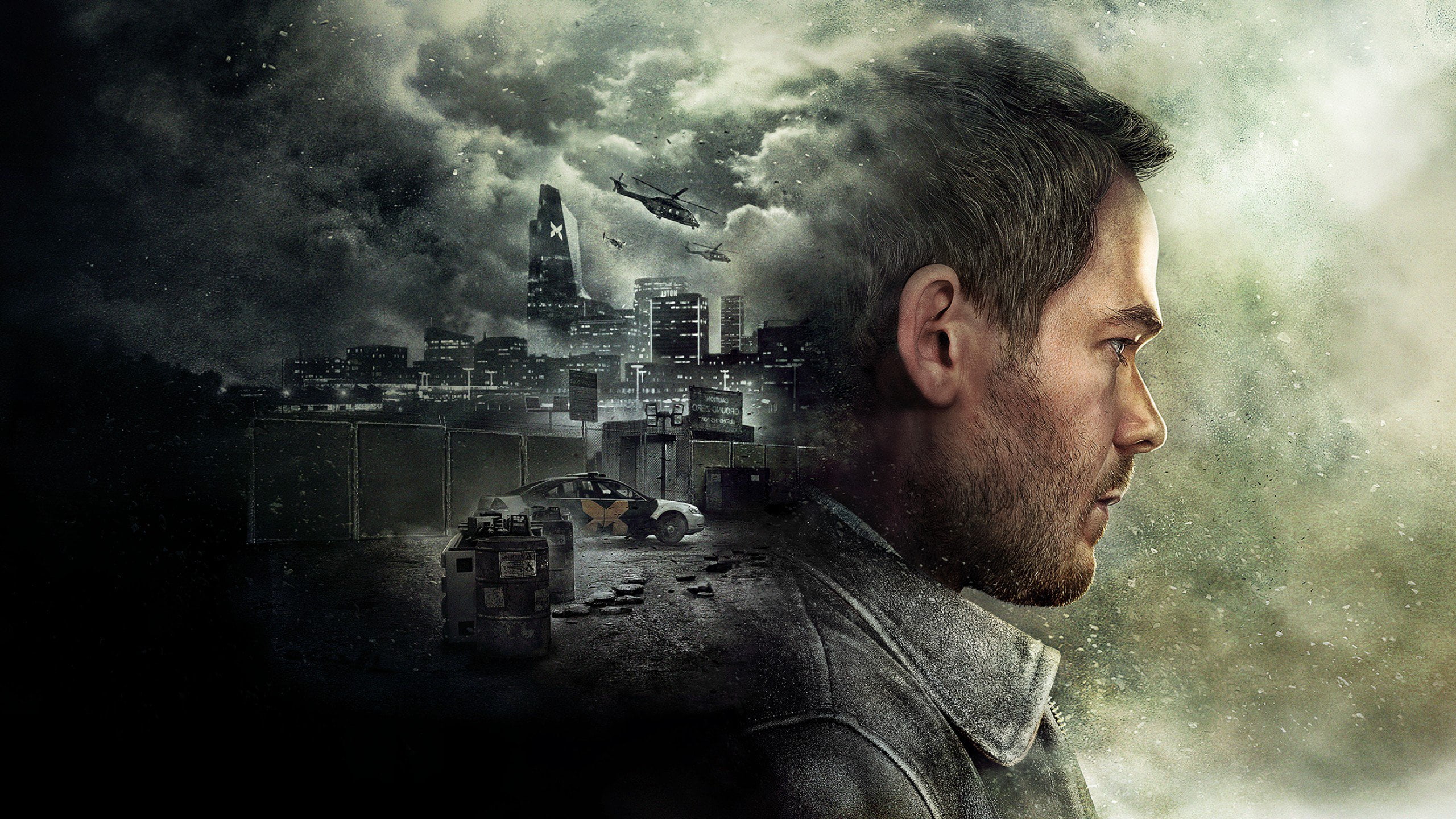 adult, headshot, one person, pc games, looking, cityscape, office building exterior, digital composite, building exterior, city, rain, men, portrait, quantum break, HD Wallpaper