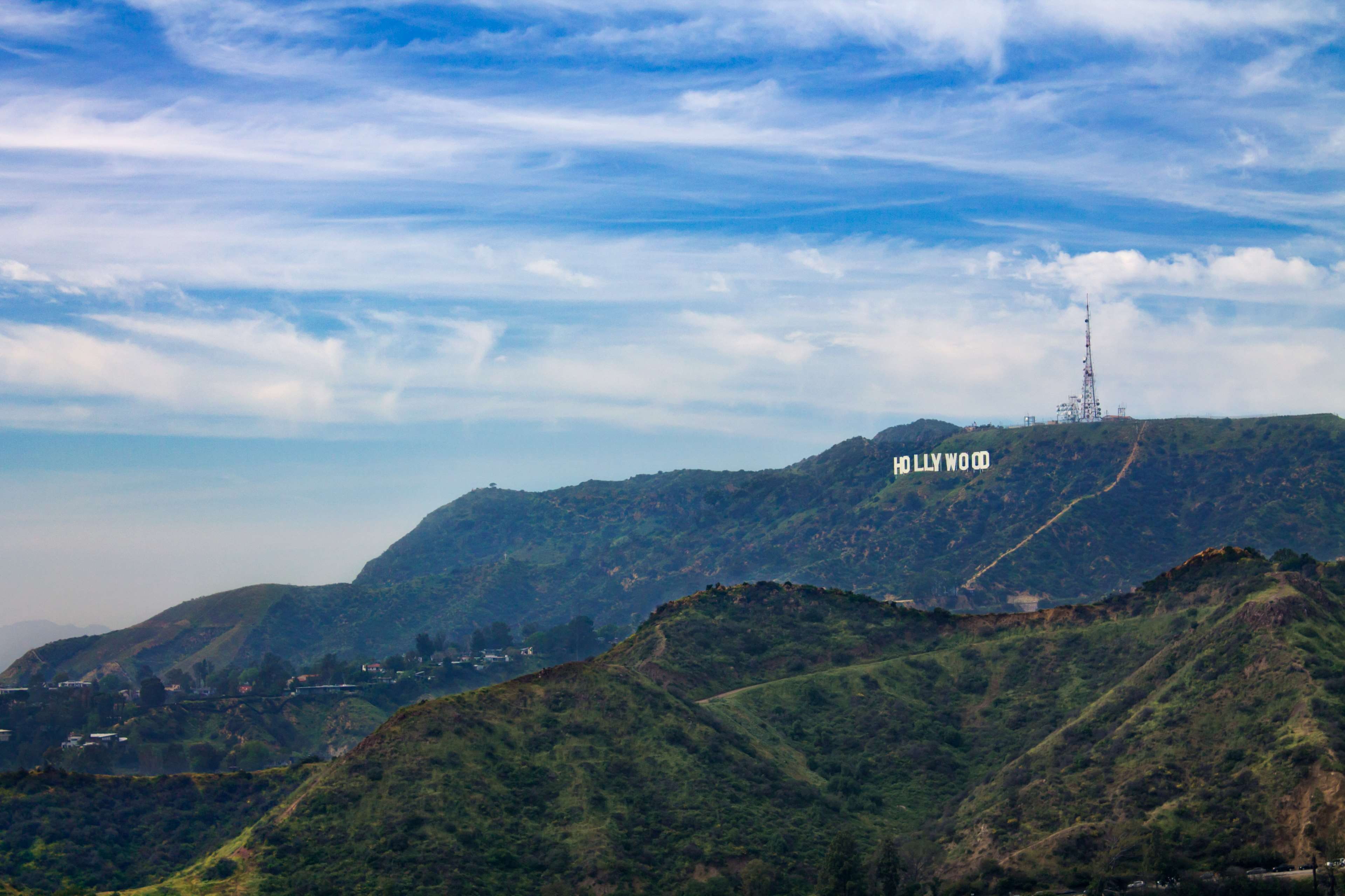 sky, outdoors, cloud - sky, no people, beauty in nature, mountain range, tranquility, green color, day, idyllic, tree, non-urban scene, mountain, hollywood, HD Wallpaper