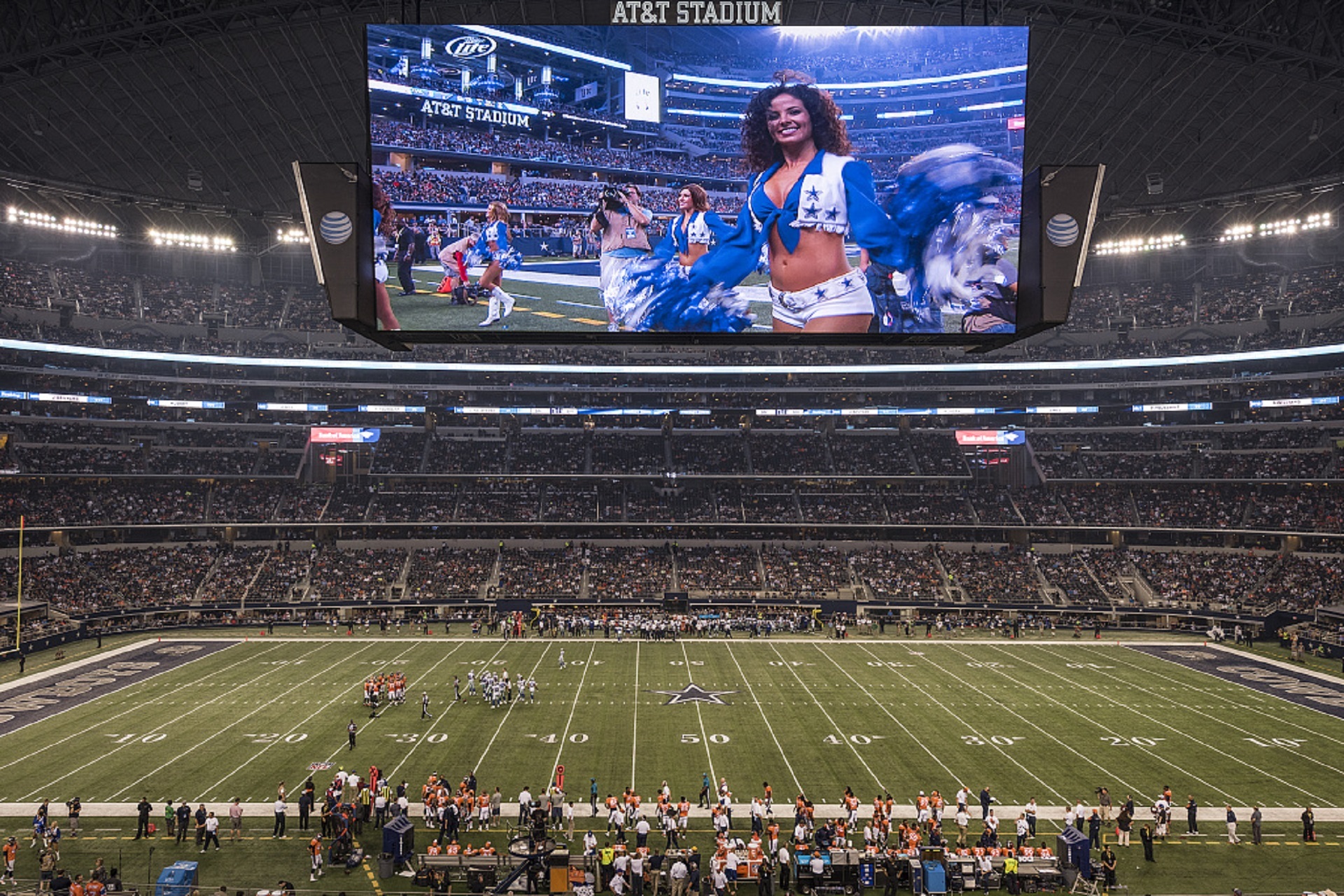 high angle view, leisure activity, crowd, seat, video screen, team sport, athlete, 1080P, real people, entertainment, at t stadium, roof, displayed, dallas cowboys, HD Wallpaper