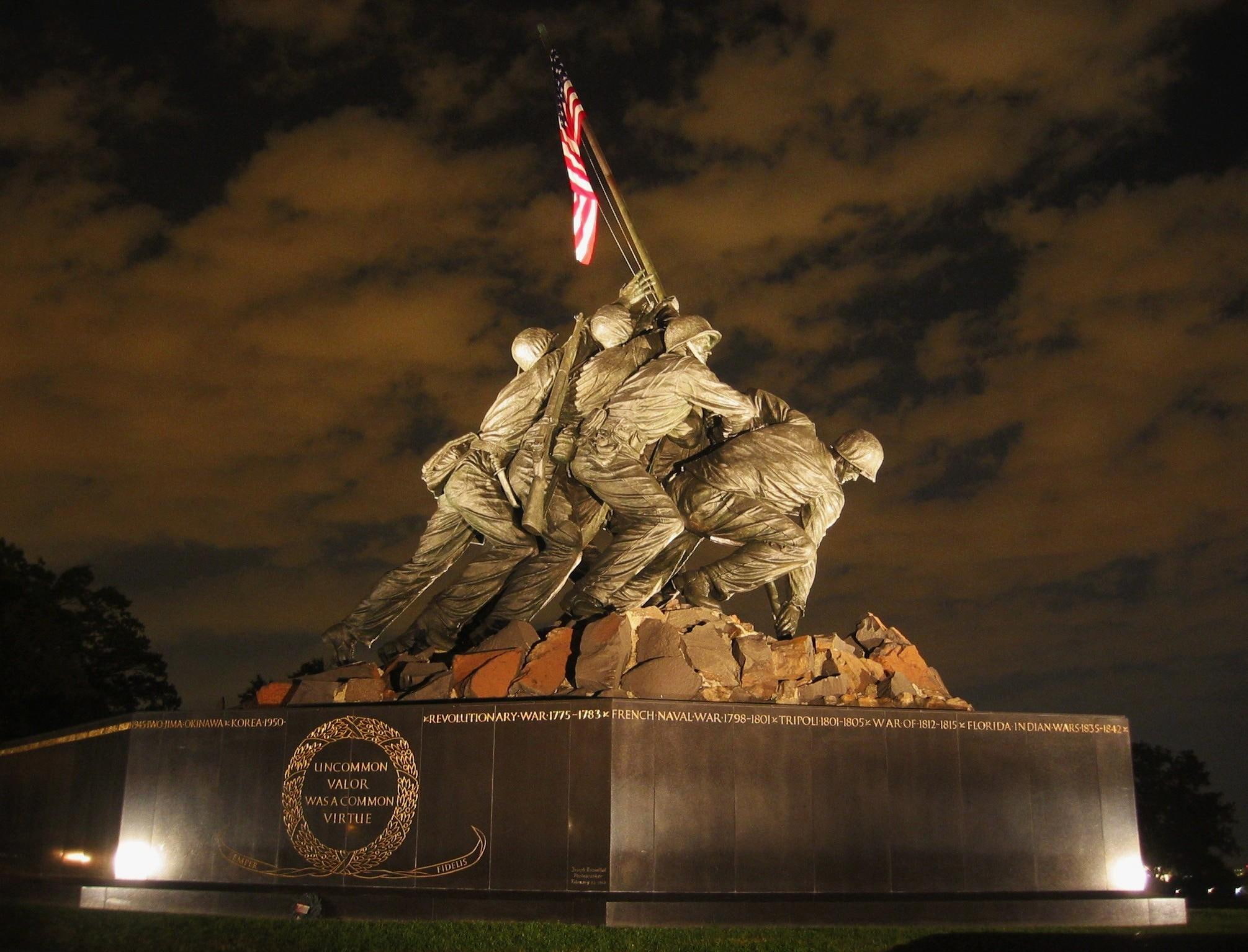 america, memorial, u, s, usmc, 1080P, war, soldiers, nature and landscapes, statue, HD Wallpaper