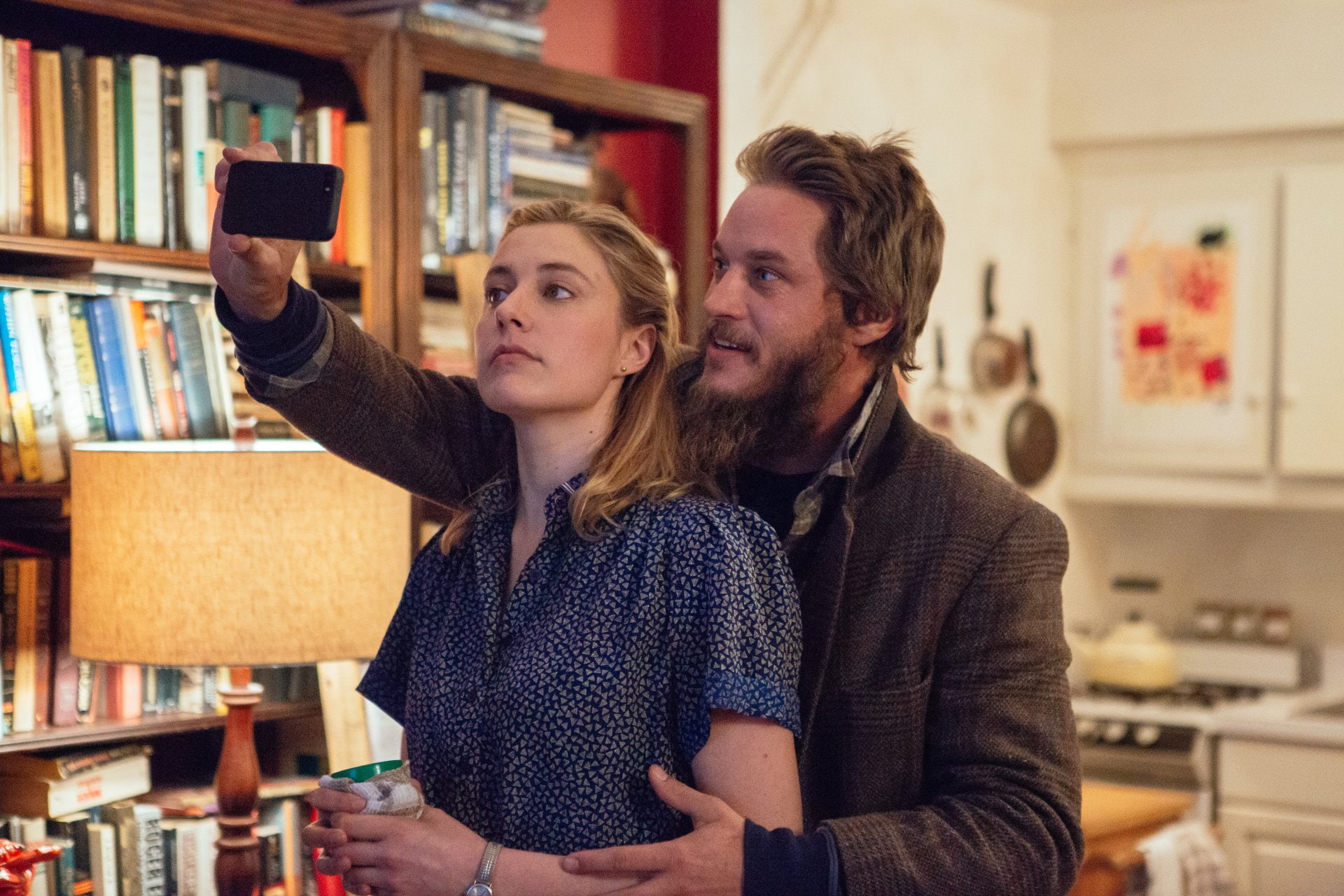 two people, indoors, focus on foreground, shelf, waist up, Movie, 1080P, young men, young adult, people, hair, beard, Travis Fimmel, casual clothing, adult, HD Wallpaper