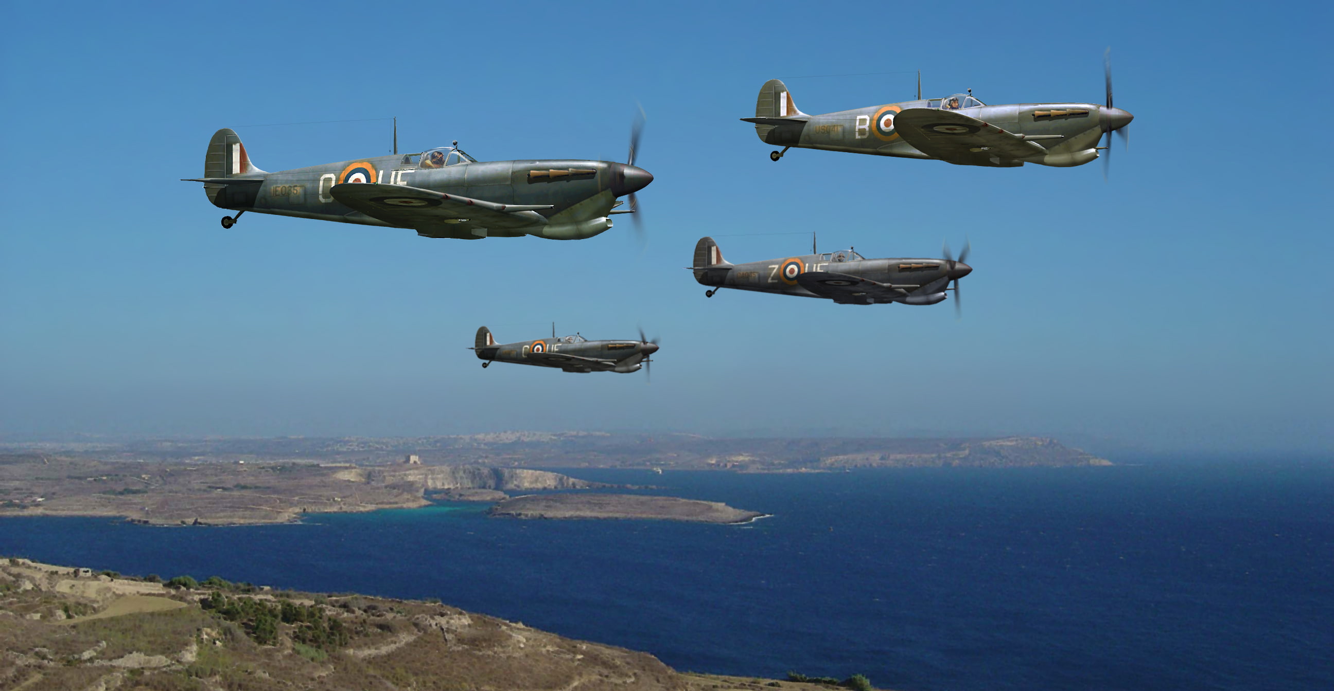 the sky, 2K, art, British, fighters, the English channel, Supermarine Seafire, WW2, figure, HD Wallpaper