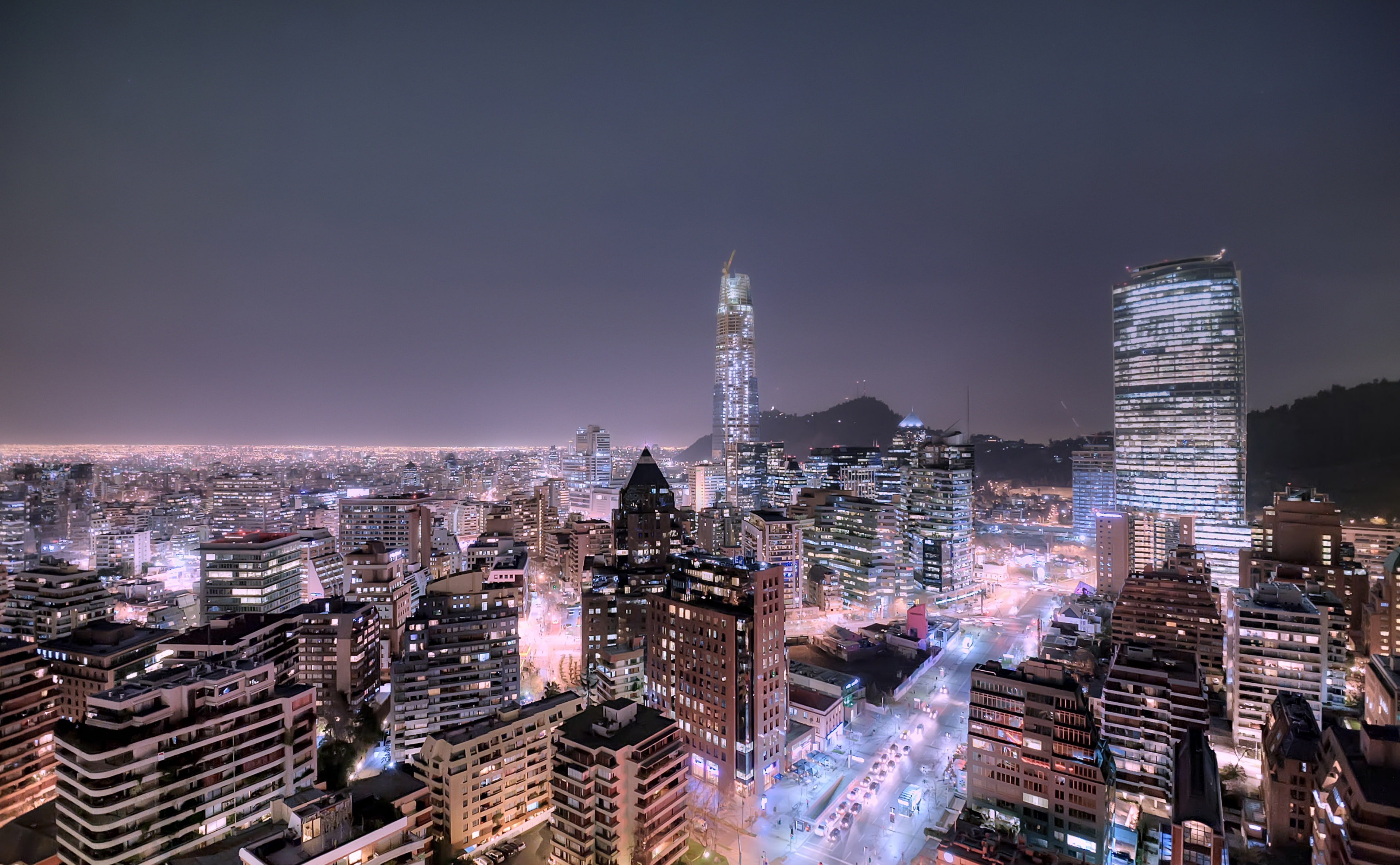 skyscraper, nature, Chile, illuminated, cityscape, travel destinations, landscape, sky, modern, las, 4K, photography, residential district, city, architecture, HD Wallpaper