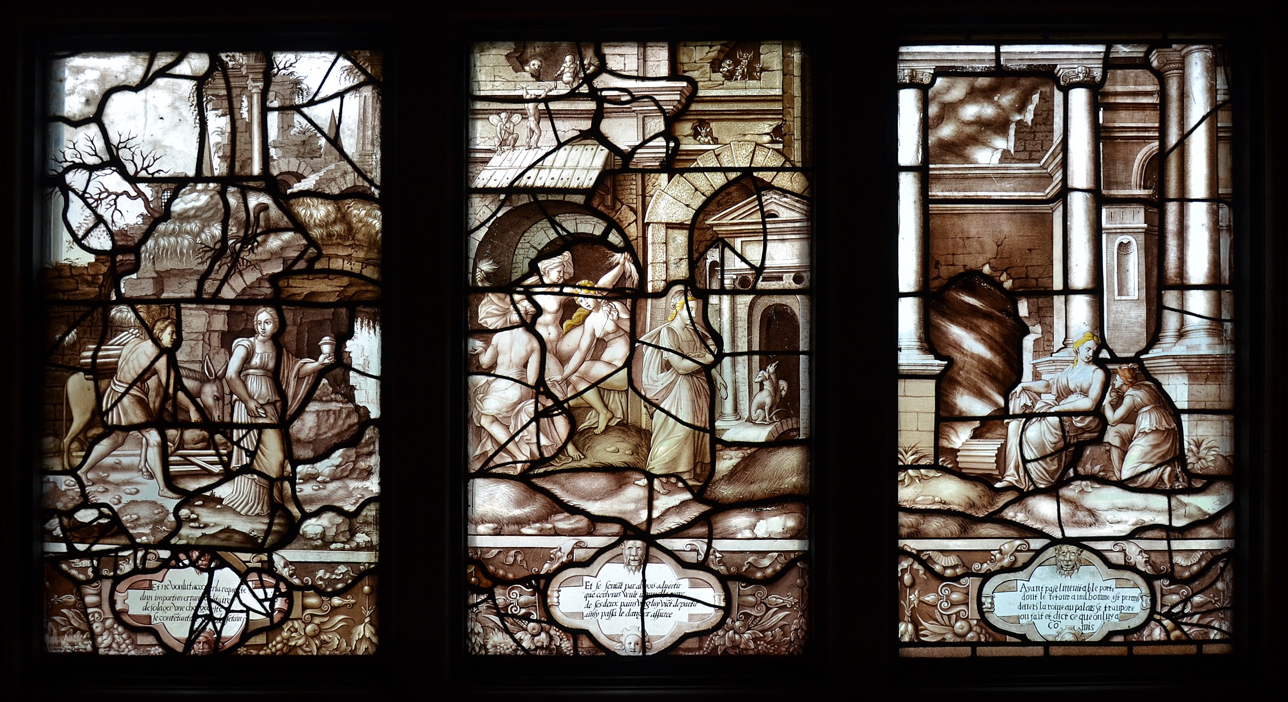 stained glass, art and craft, castle of chantilly, built structure, place of worship, window, day, architecture, palace, chantilly, the past, 4K, transparent, HD Wallpaper