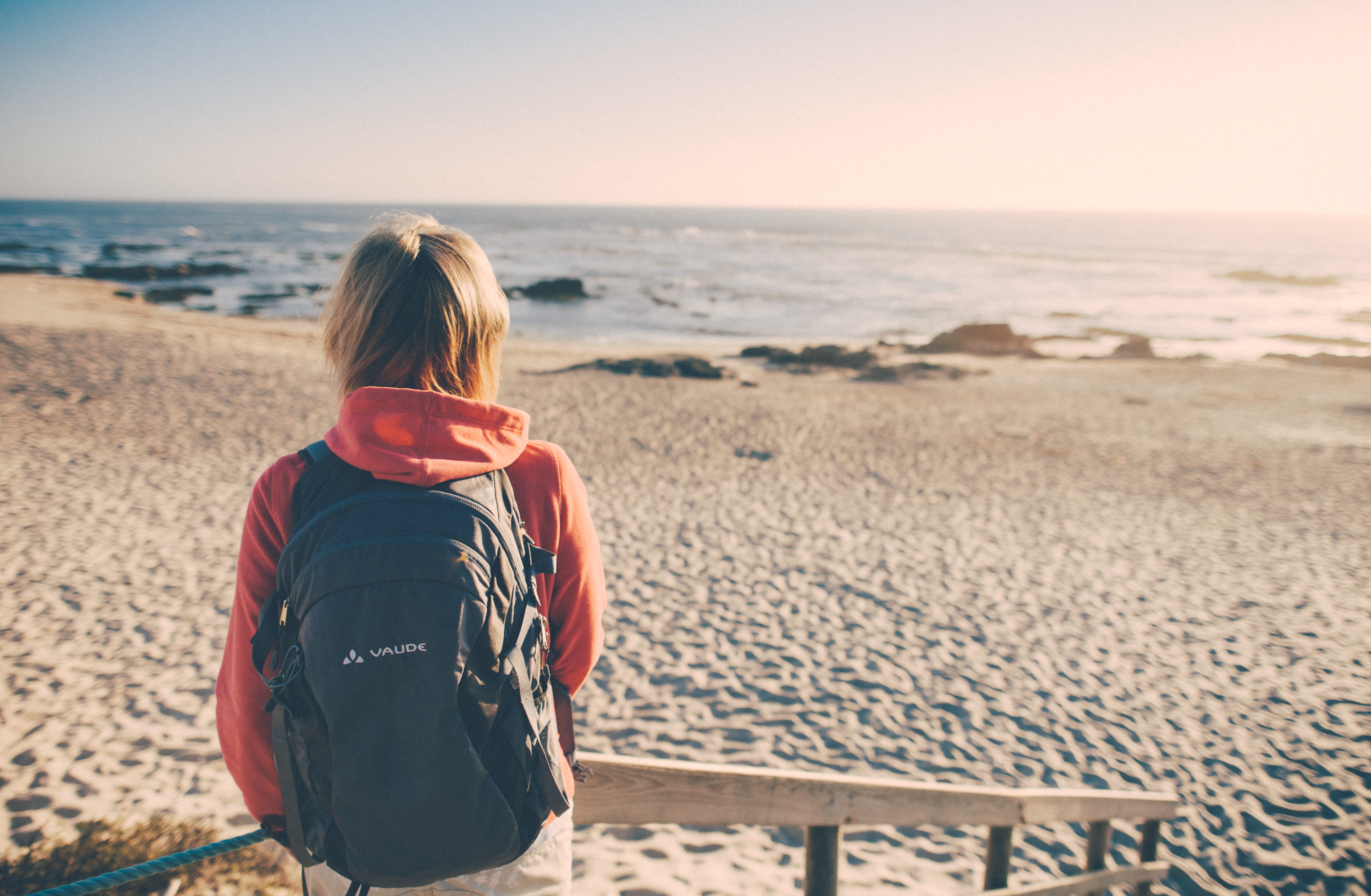 hairstyle, shoreline, sea, beach, mindelo, women, porto, atlantic, coast, one person, adventure, blond hair, nature, traveling, looking at view, world, HD Wallpaper