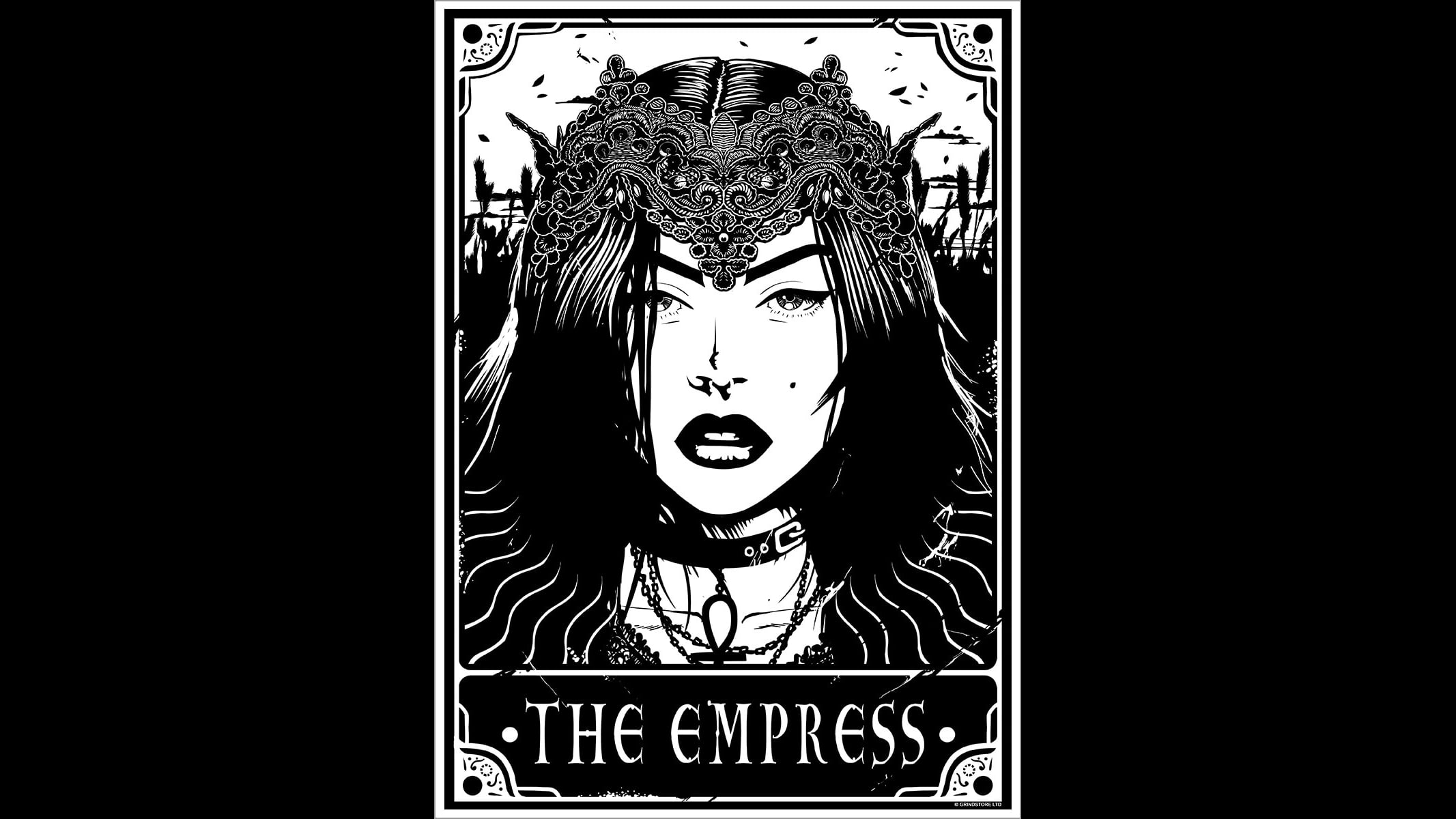 choker, 1080P, monochrome, tarot, women, Ankh, face, simple background, text, occultism, HD Wallpaper