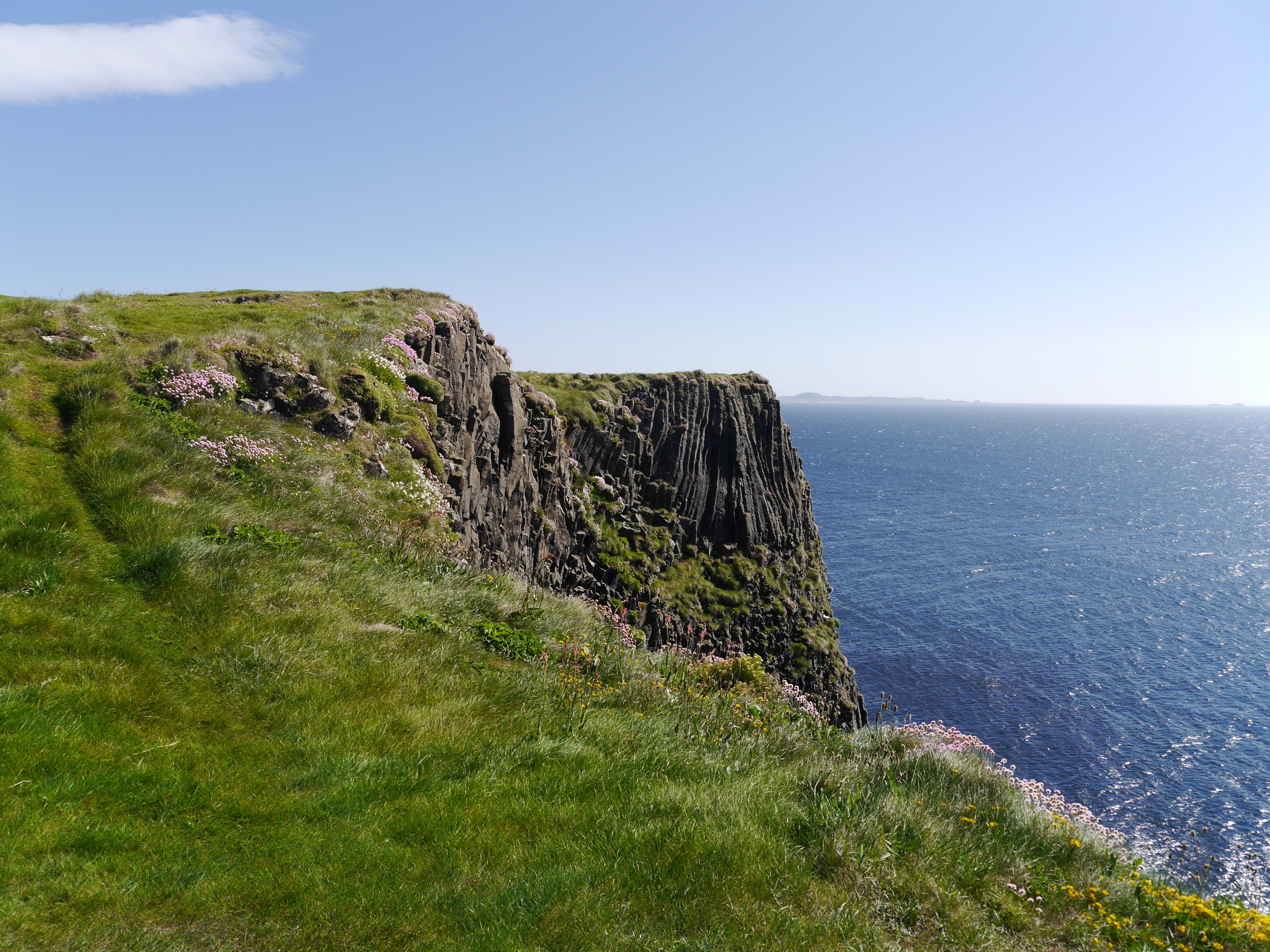 travel, body, tranquility, s, outdoors, eye, blue, land, cliff, nature, grass, sea, landscape, horizon over water, flowers, island, isle, mountain, scotland, HD Wallpaper