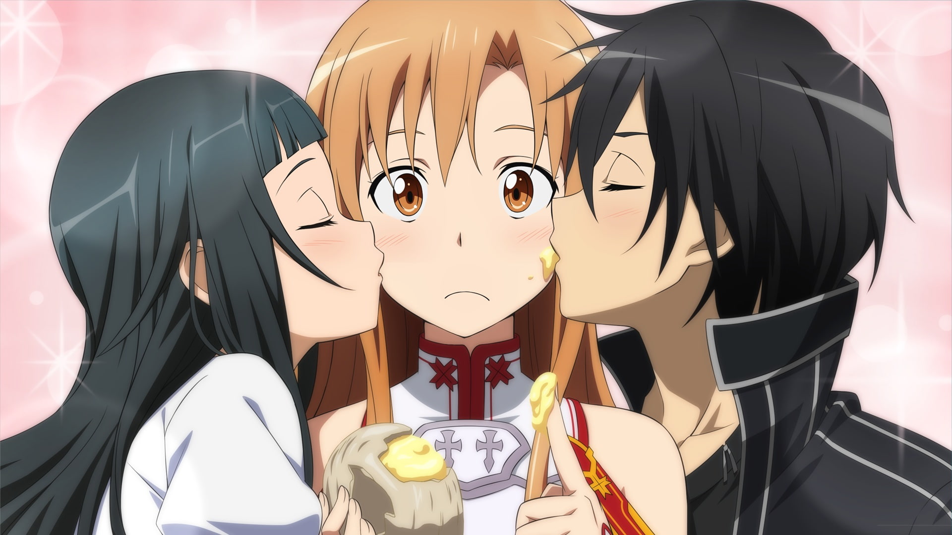 konachan, brown, tagme, 2girls, asuna, online, 1080P, short, black, kazuto, hair, yuuki, game, art, long, blush, 252273, com, sword, (artist), kirigaya, HD Wallpaper