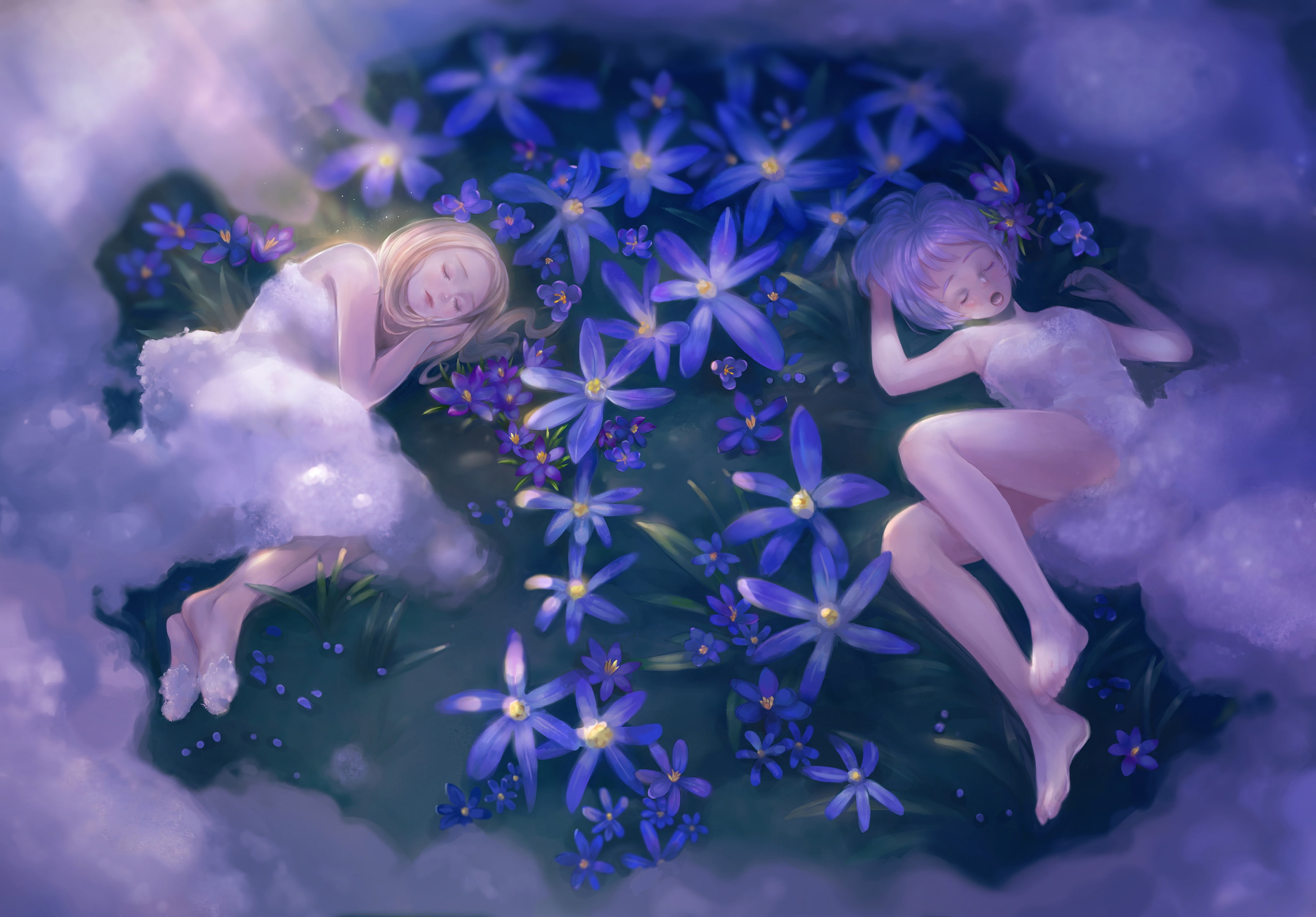 2K, original, sleeping, litingting915, 2girls, com, konachan, 235697, HD Wallpaper