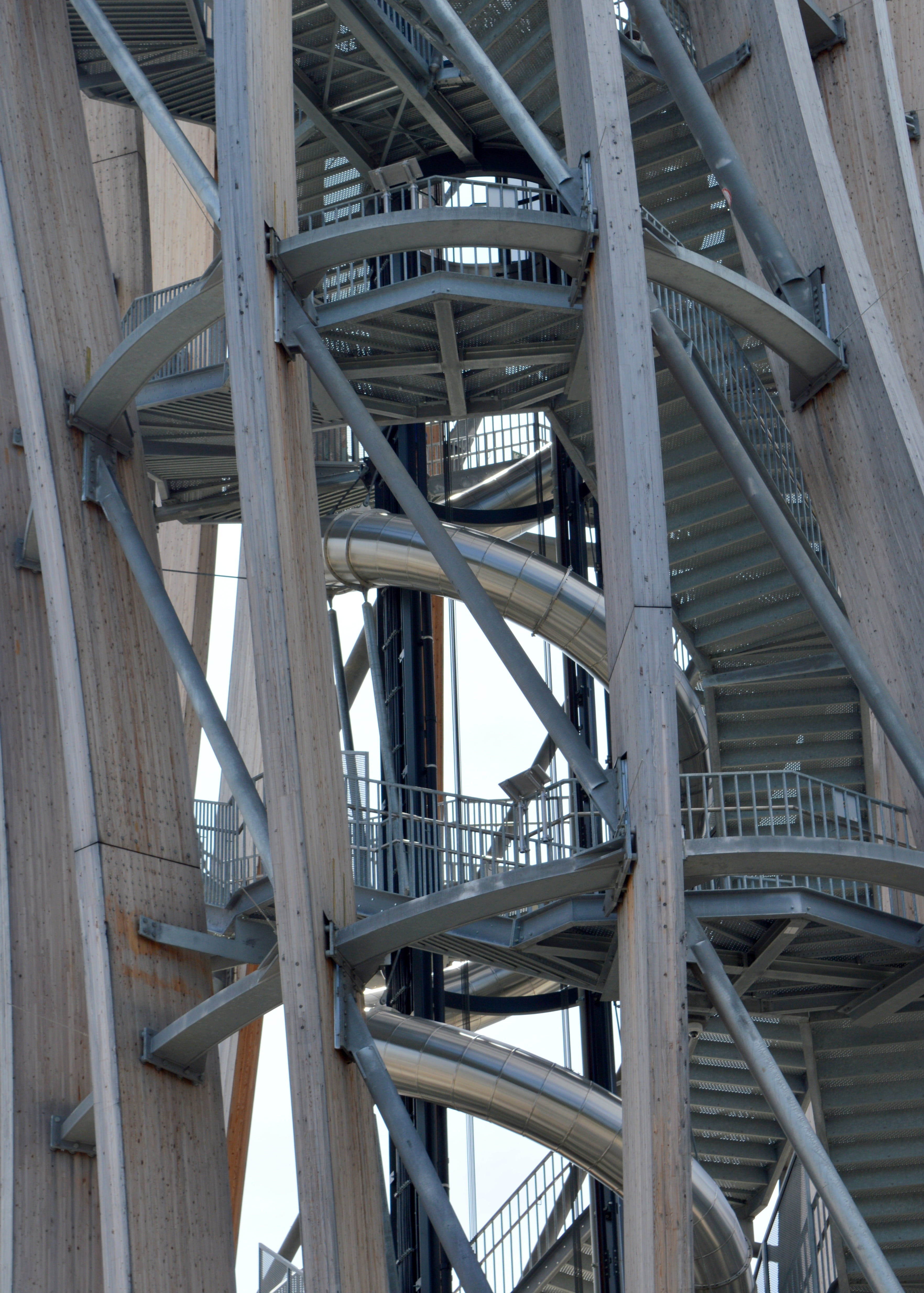 observation tower, metal, wooden tower, 4K, outdoors, low angle view, built structure, connection, building exterior, wood - material, transportation, Phone HD Wallpaper