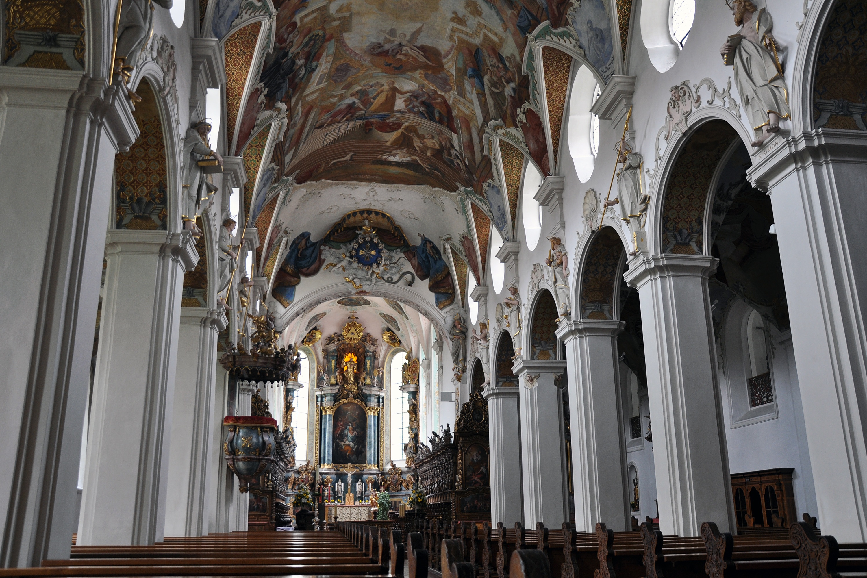 ceiling, 2K, jesus, sacred, built structure, no people, church, day, altar, bad schussenried, architecture, europe, architectural column, holy, christian, HD Wallpaper