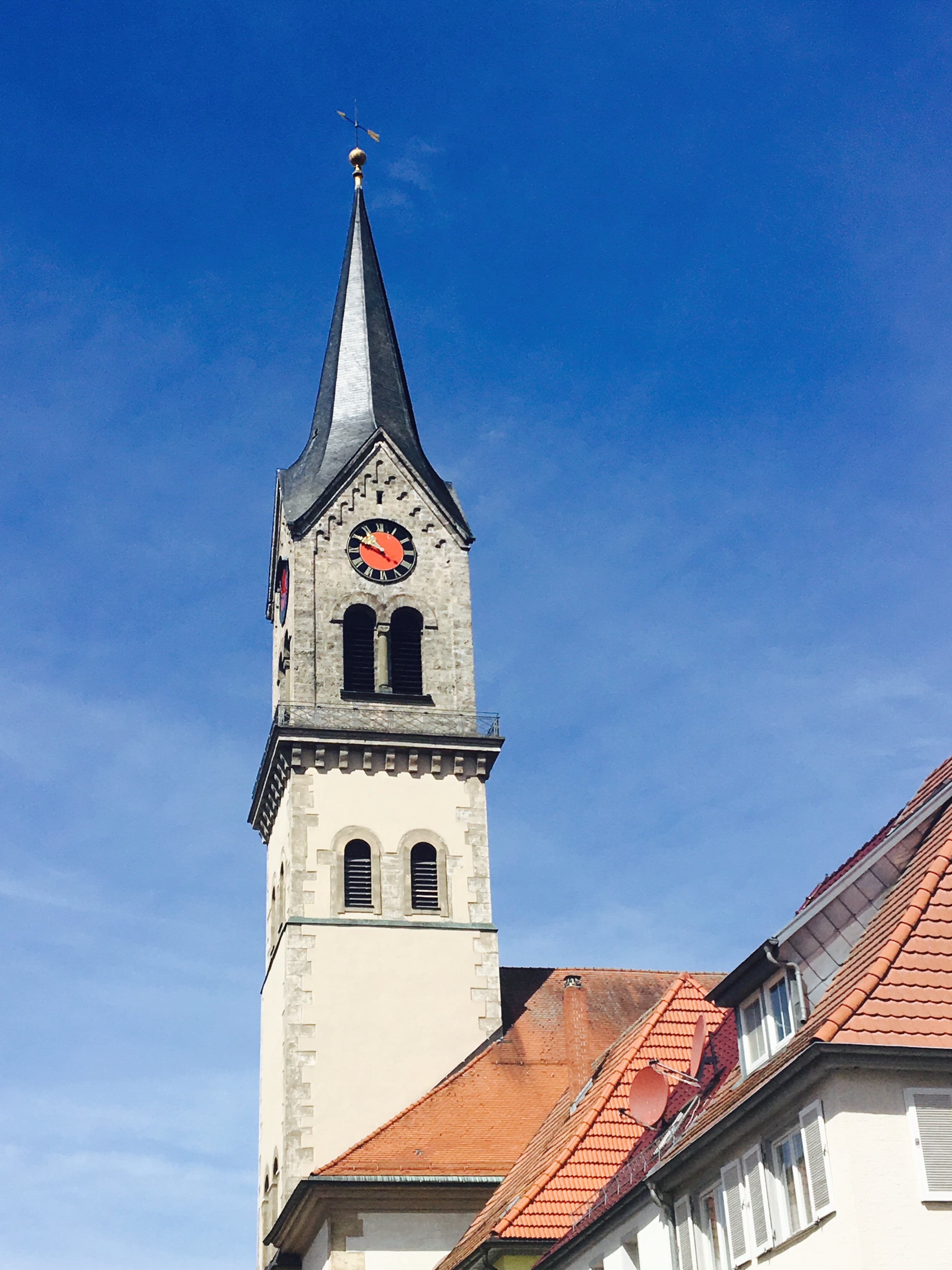 building, low angle view, place of worship, building exterior, belief, day, nature, christian, church, blue, swabia, built structure, faith, towers, time, Phone HD Wallpaper