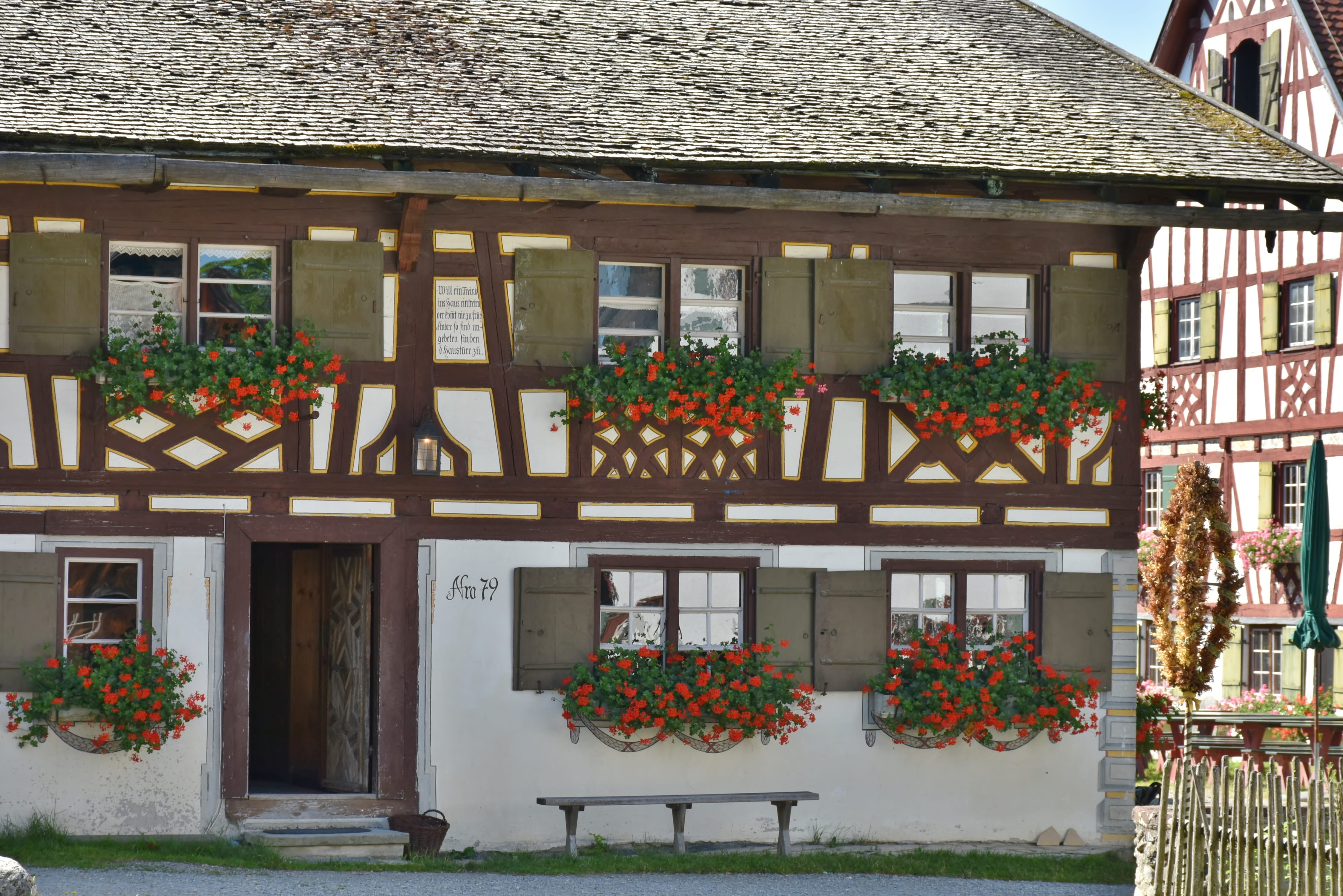 historic home, nature, Swabia, Old, nostalgic, entrance, built structure, day, potted plant, culture, growth, wood, roof, decoration, window box, outdoors, HD Wallpaper