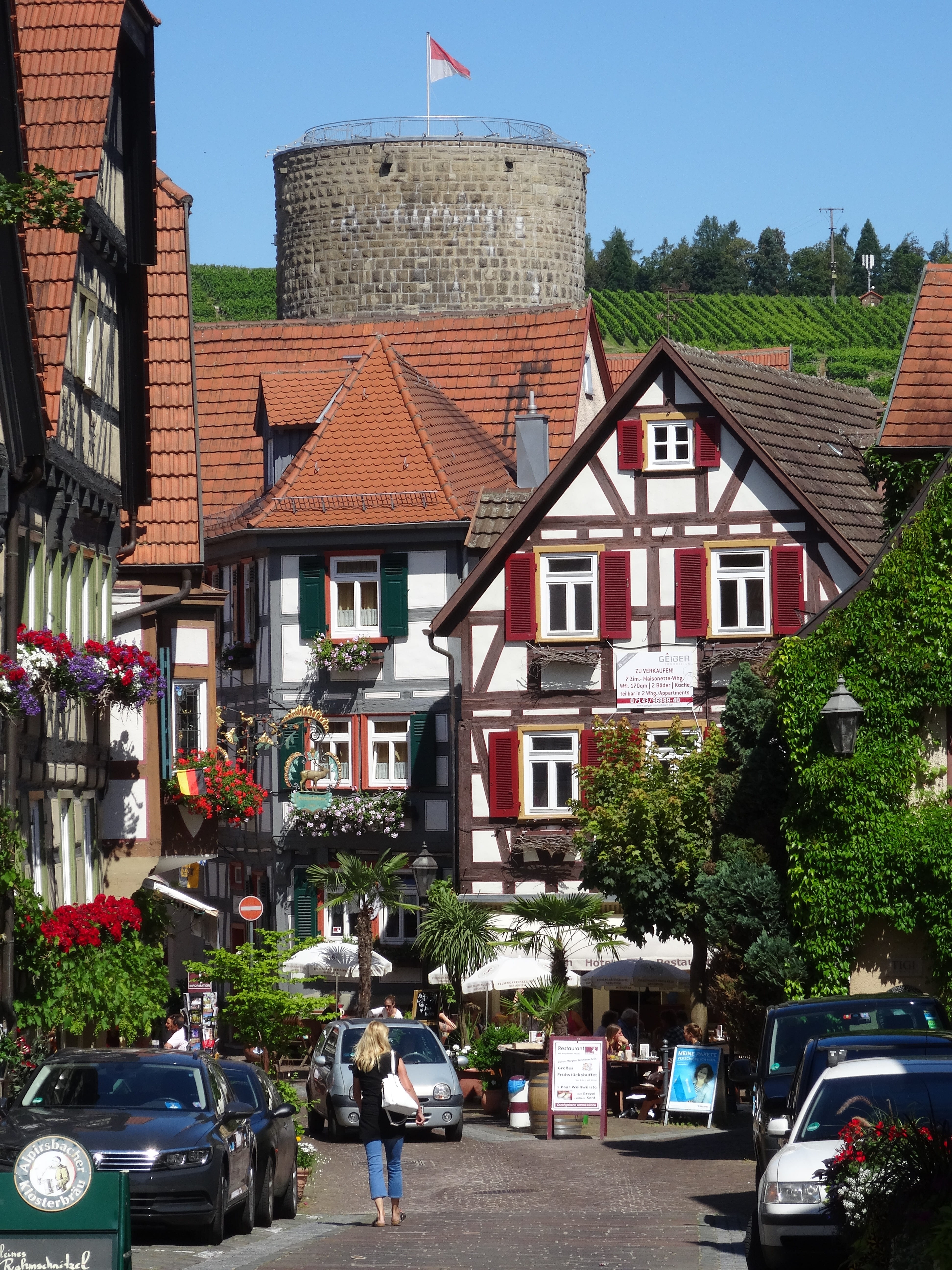 road, vineyard, car, city, incidental people, 5K, residential district, baden württemberg, truss, medieval, real people, wine village, outdoors, motor vehicle, Phone HD Wallpaper
