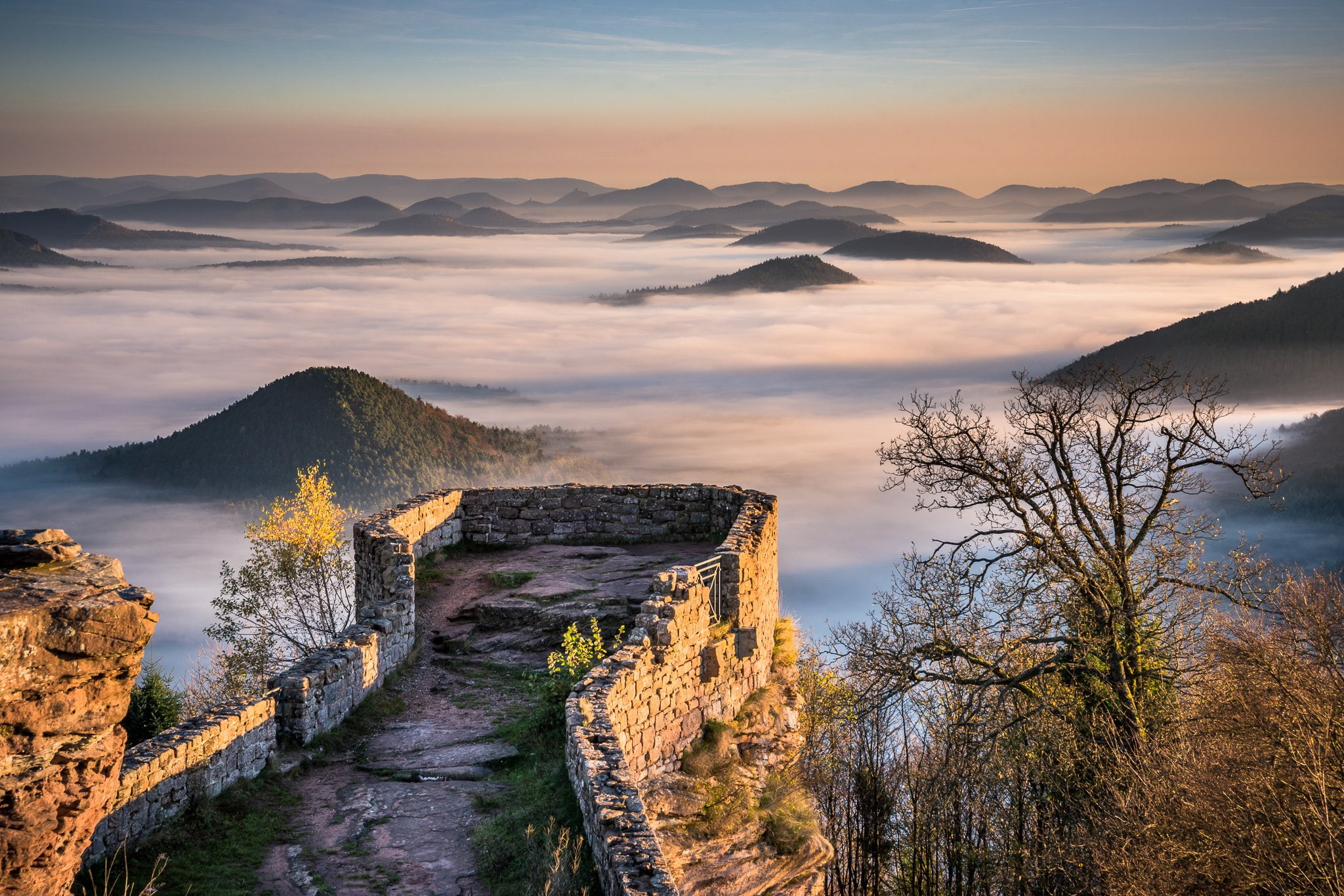 fog, fortress, pfalz, hills, 1080P, castle, wegelnburg, germany, view, mountains, HD Wallpaper