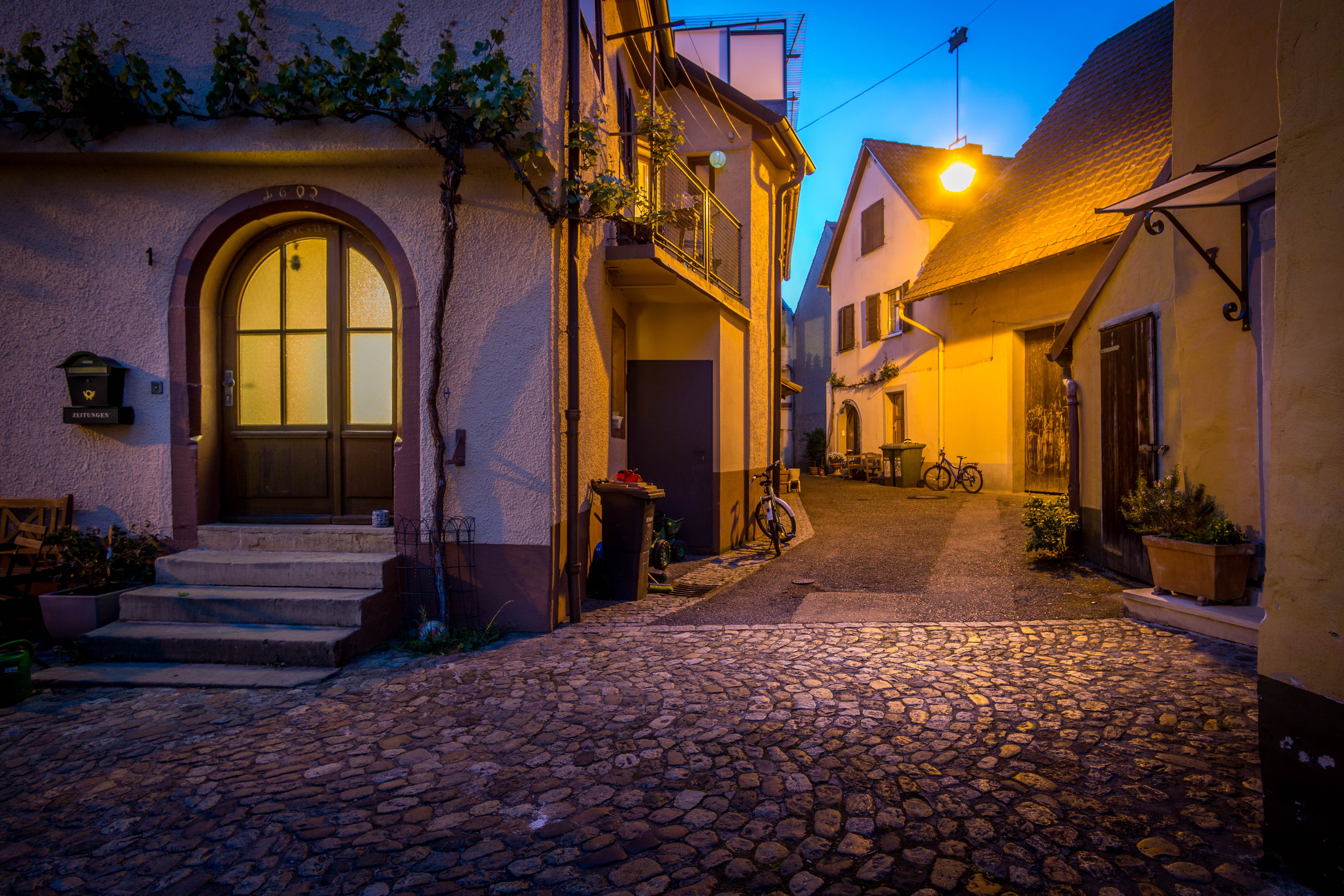alley, street, night, built structure, münstertal, old town, the way forward, wettelbrunn, grunern, illuminated, town, house, architecture, südbaden, rhine valley, HD Wallpaper