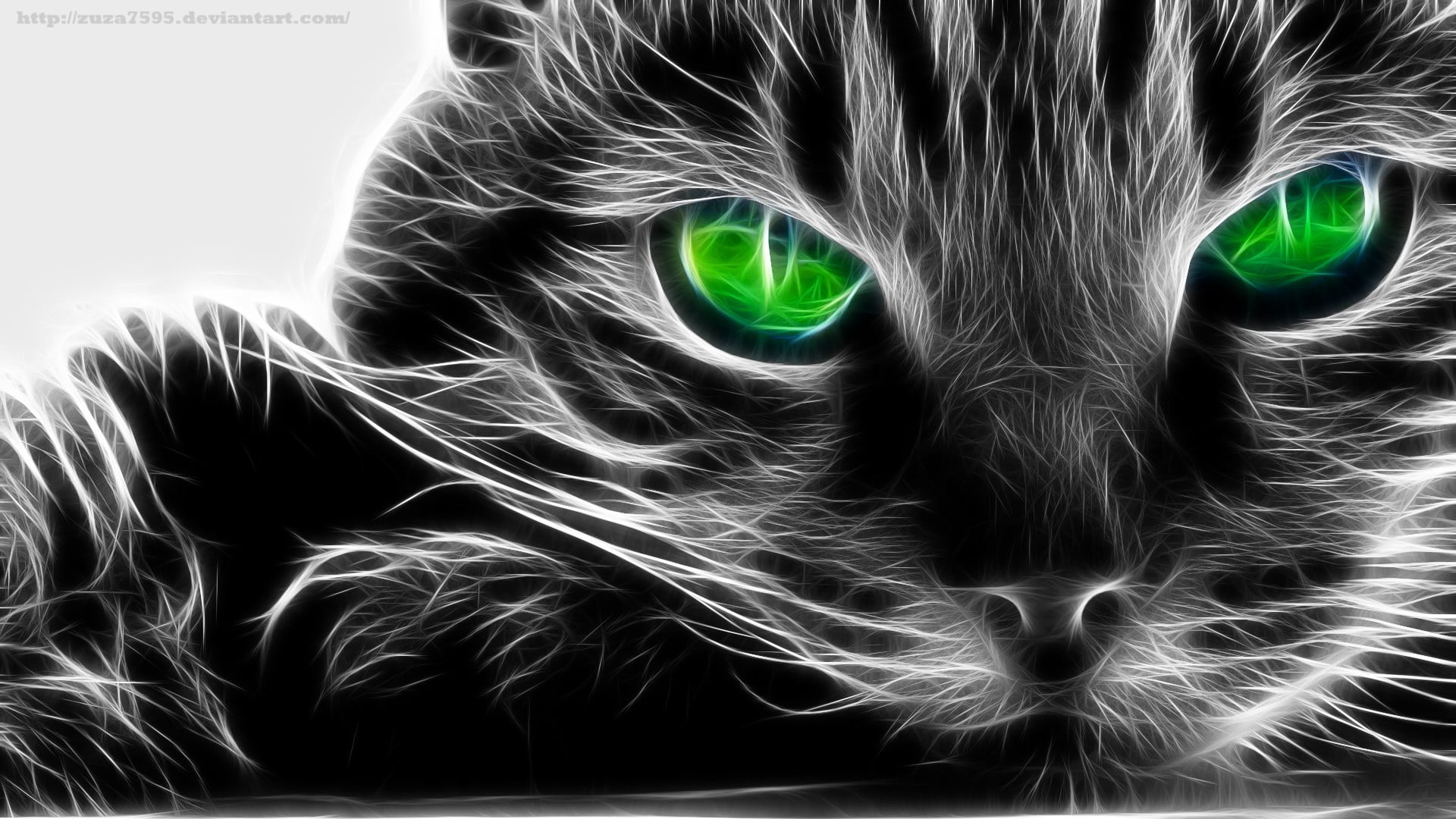illuminated, light - natural phenomenon, indoors, front view, body part, cat, 1080P, composite image, green color, artwork, Fractalius, technology, human face, HD Wallpaper