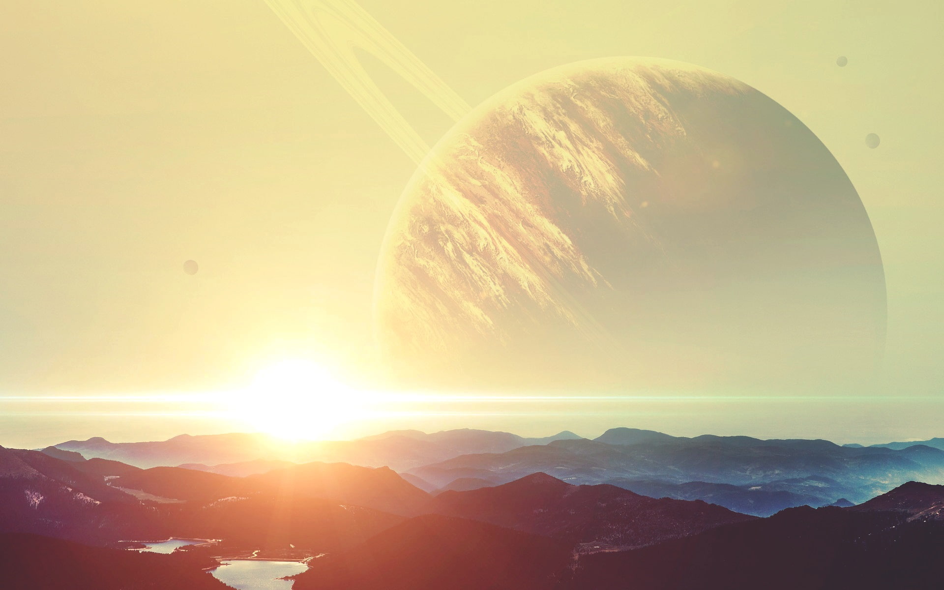 1080P, mountains, tranquility, sunbeam, fan art, environment, lens flare, scenics - nature, non-urban scene, sun, nature, outdoors, mountain peak, idyllic, HD Wallpaper