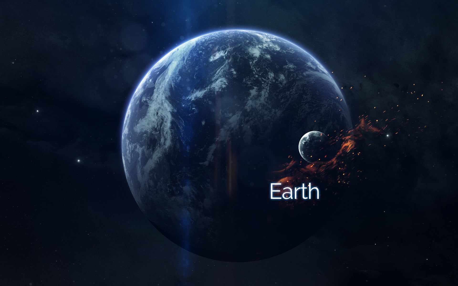 Two sisters, Planets, 1080P, Fiction, Space, Sparks, Art, by Vadim Sadovski, Earth, Vadim Sadovski, Stars, Satellite, Planet, HD Wallpaper