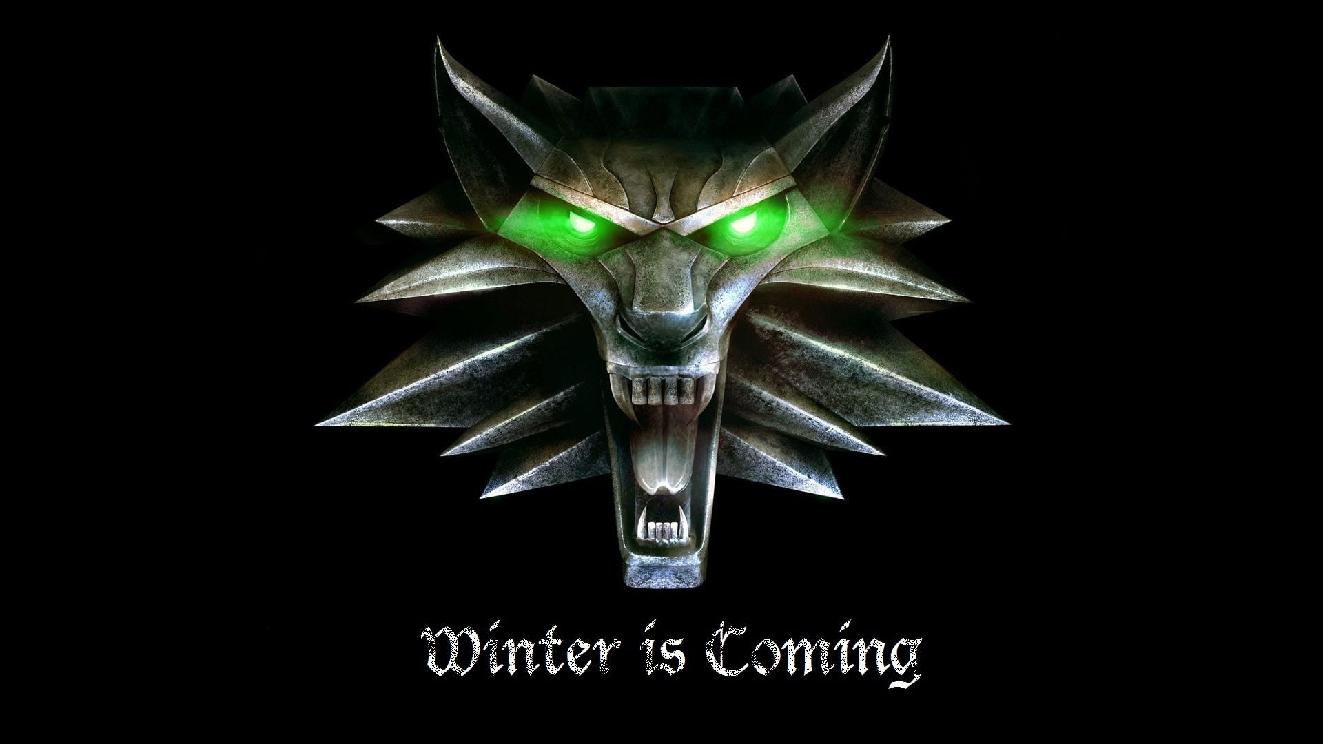 1080P, The Witcher, eyes, witcher, background, hd, direwolf, black, green eyes, alternative, green, x, art, HD Wallpaper