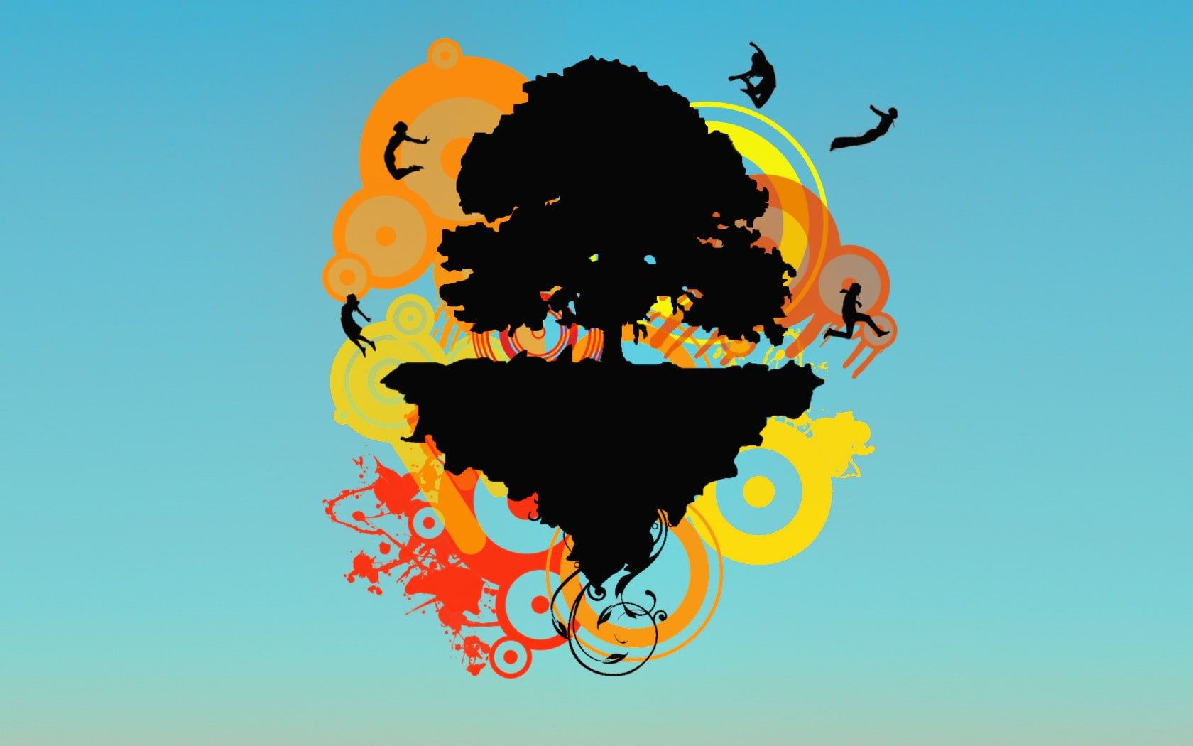 close-up, environmental issues, studio shot, 720P, multi colored, Herykun, digital art, vector art, trees, colored background, sky, nature, ink, colorful, HD Wallpaper