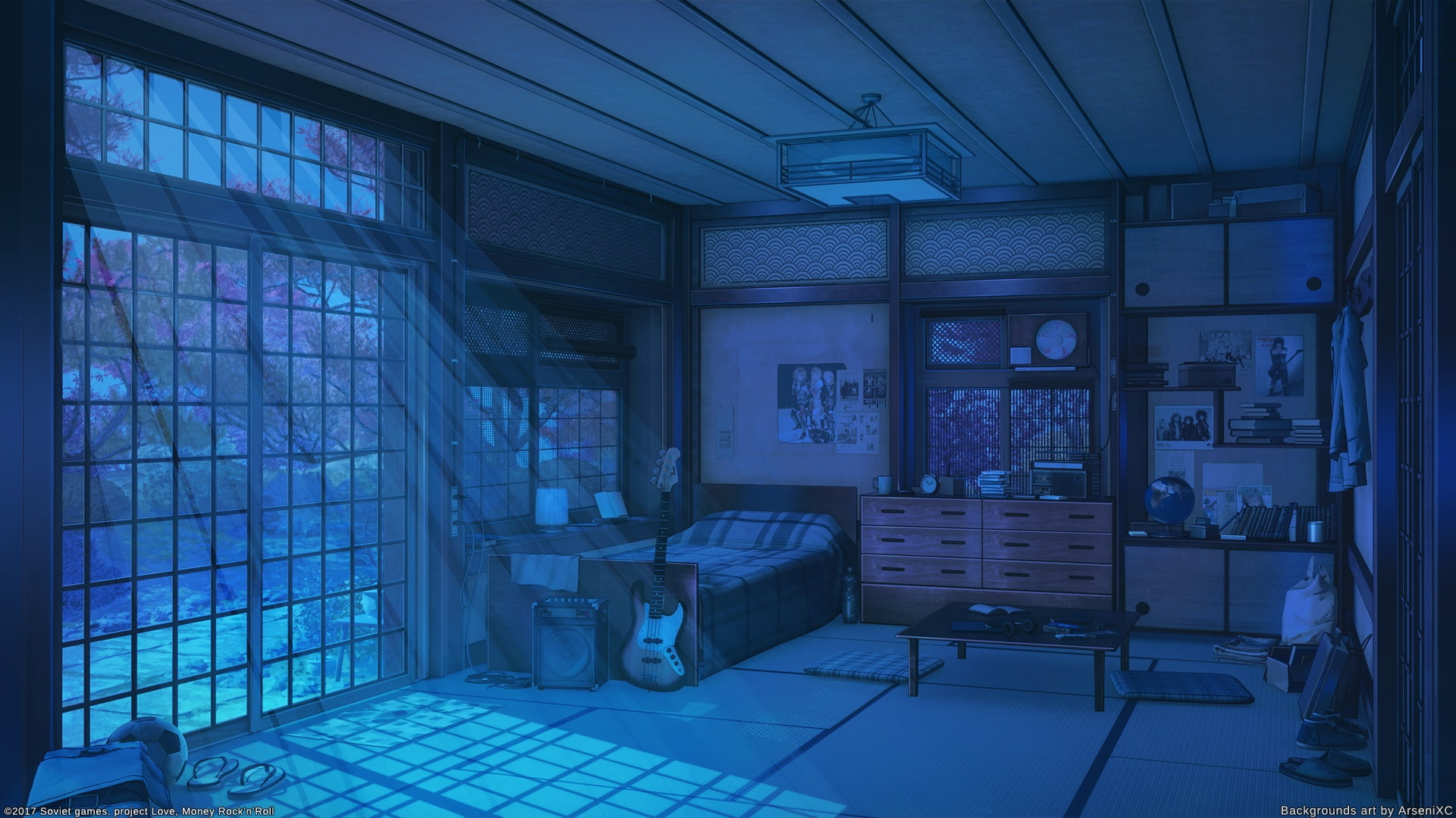 love, night, bed, konachan, shade, book, scenic, instrument, money, 1080P, drink, tree, guitar, headphones, com, rocknroll, ball, watermark, 251494, arsenixc, HD Wallpaper