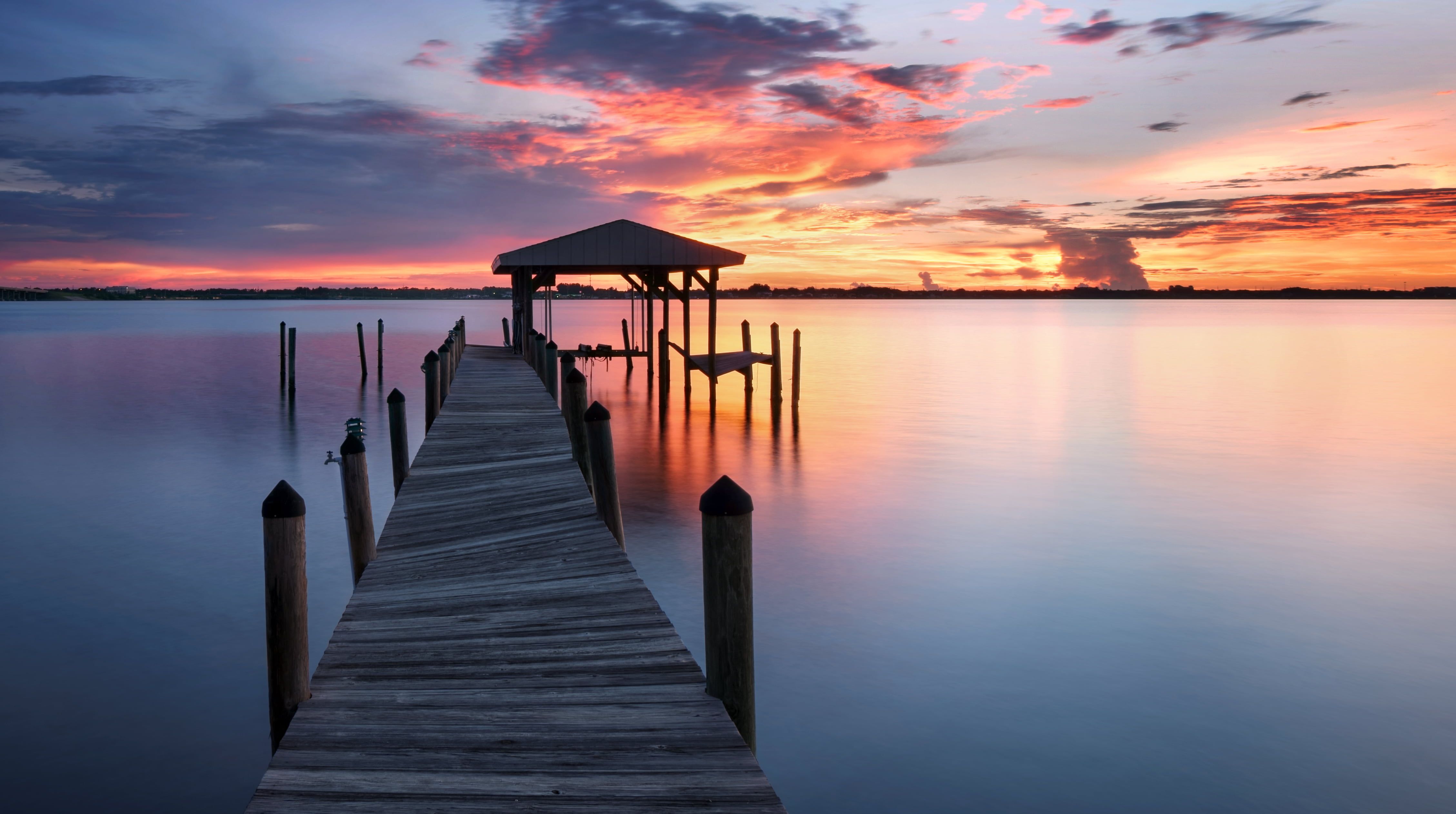 wood - Material, pier, merritt  island  florida, bridge, usa, dock, sony  a6300, boat  house, body, tranquil Scene, 4K, indian  river  lagoon, landscape, HD Wallpaper