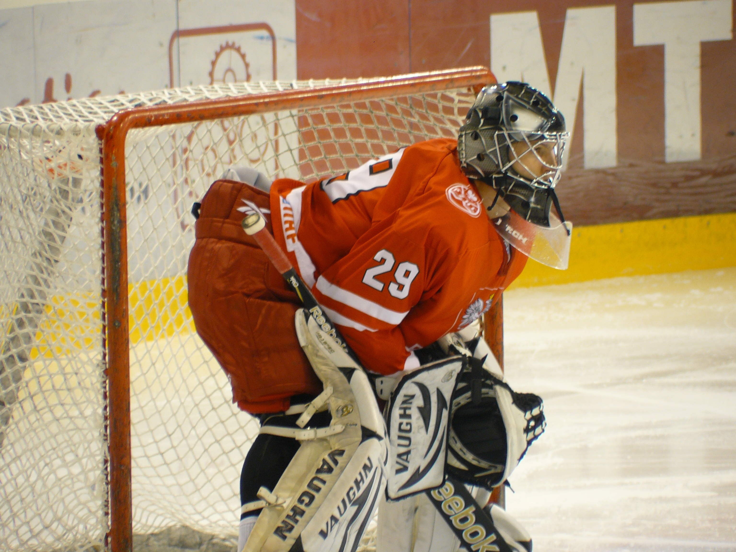 net, helmet, arena, one person, ice hockey, goalkeeper, player, puck, sports clothing, game, real people, skill, protection, skate, headwear, competition, HD Wallpaper