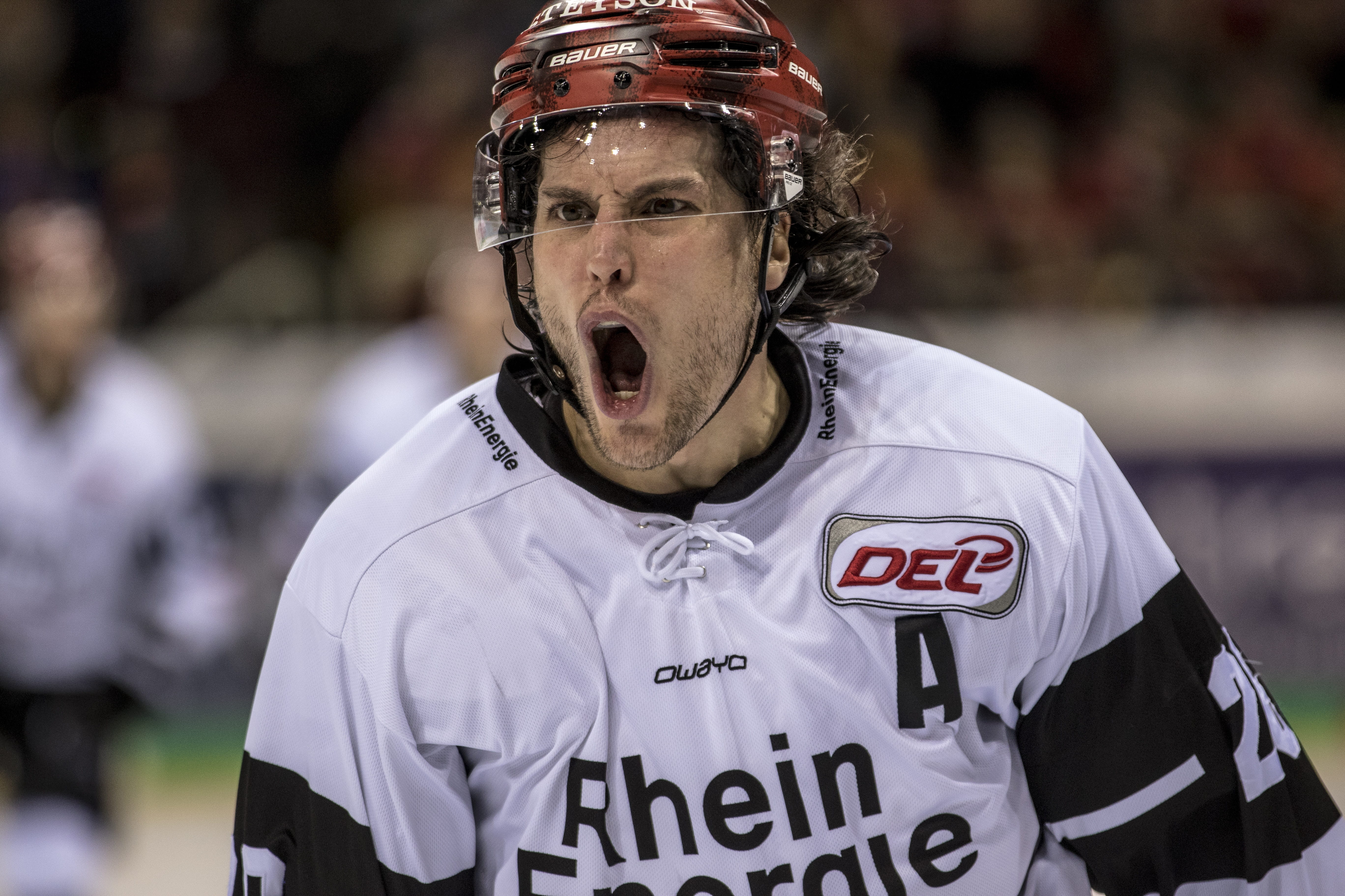 emotion, skates, ice hockey, goal, mouth, standing, occupation, law, clothing, portrait, waist up, adult, sport, puck, one person, 5K, front view, ice rink, HD Wallpaper