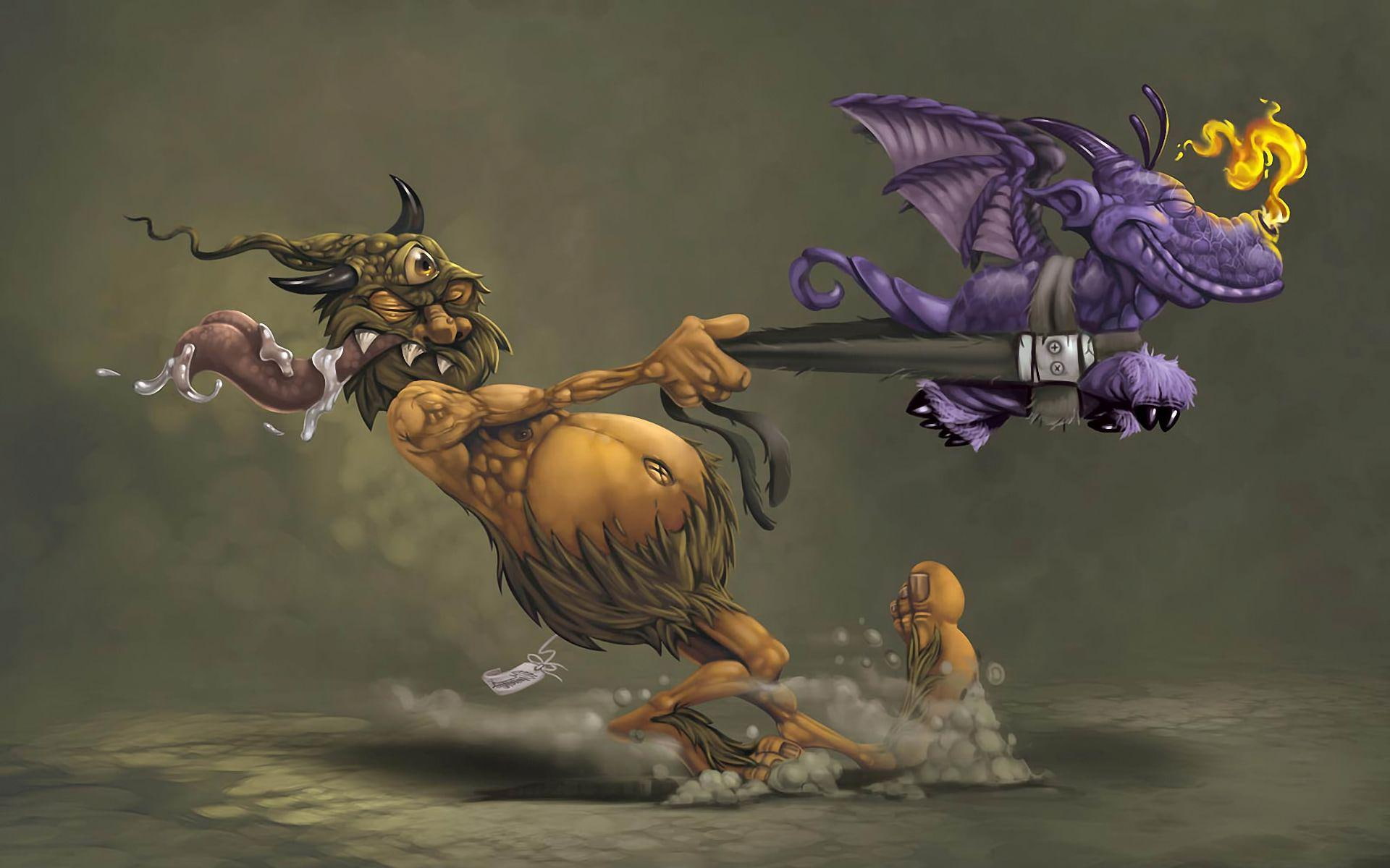 pet, dragon, 1920x1200, walking, purple, funny, character, creature, anime, 1080P, leash, HD Wallpaper