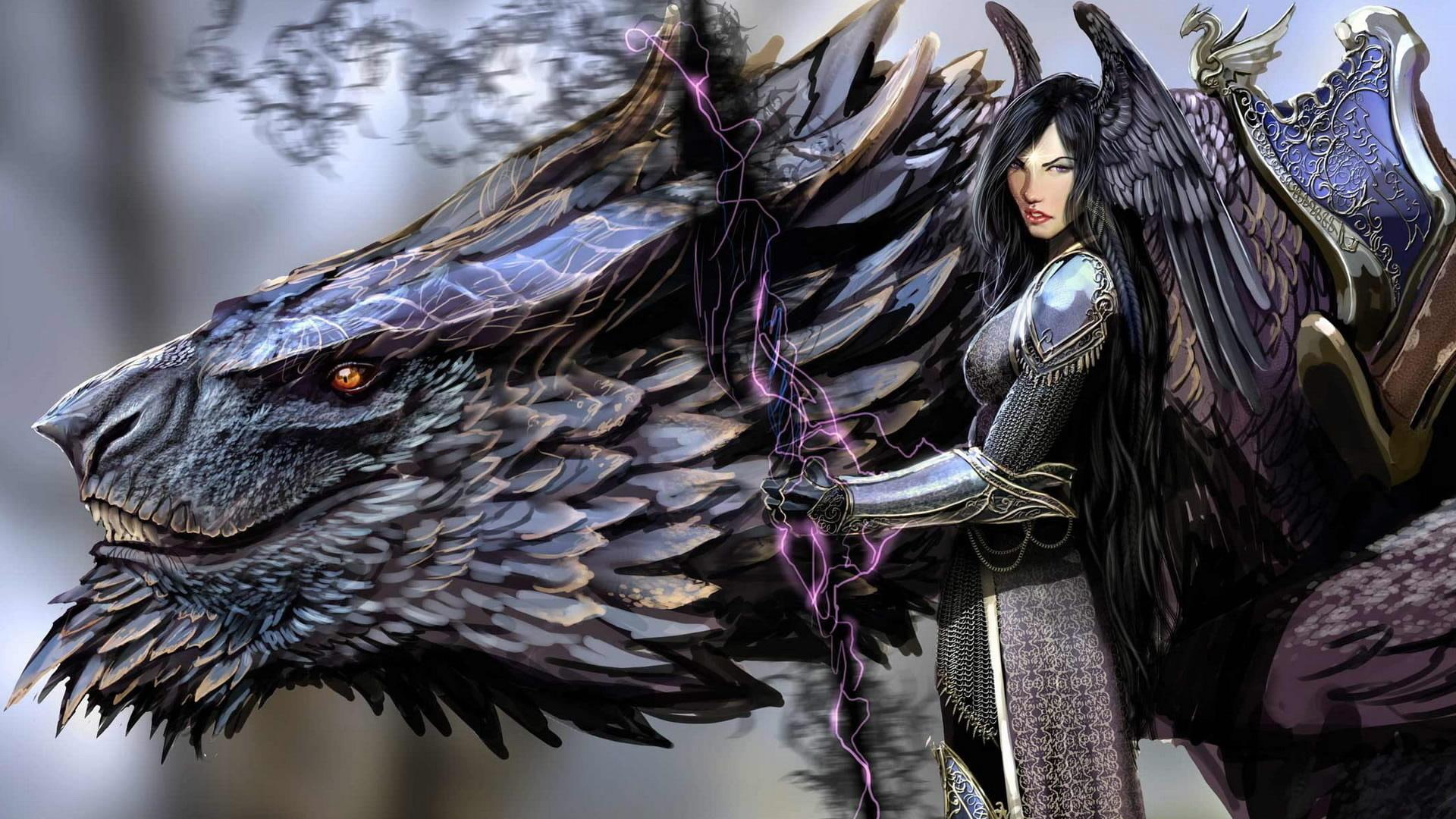 warrior, purple, dragon, fantasy, 3d and abstract, keeper, 1080P, HD Wallpaper