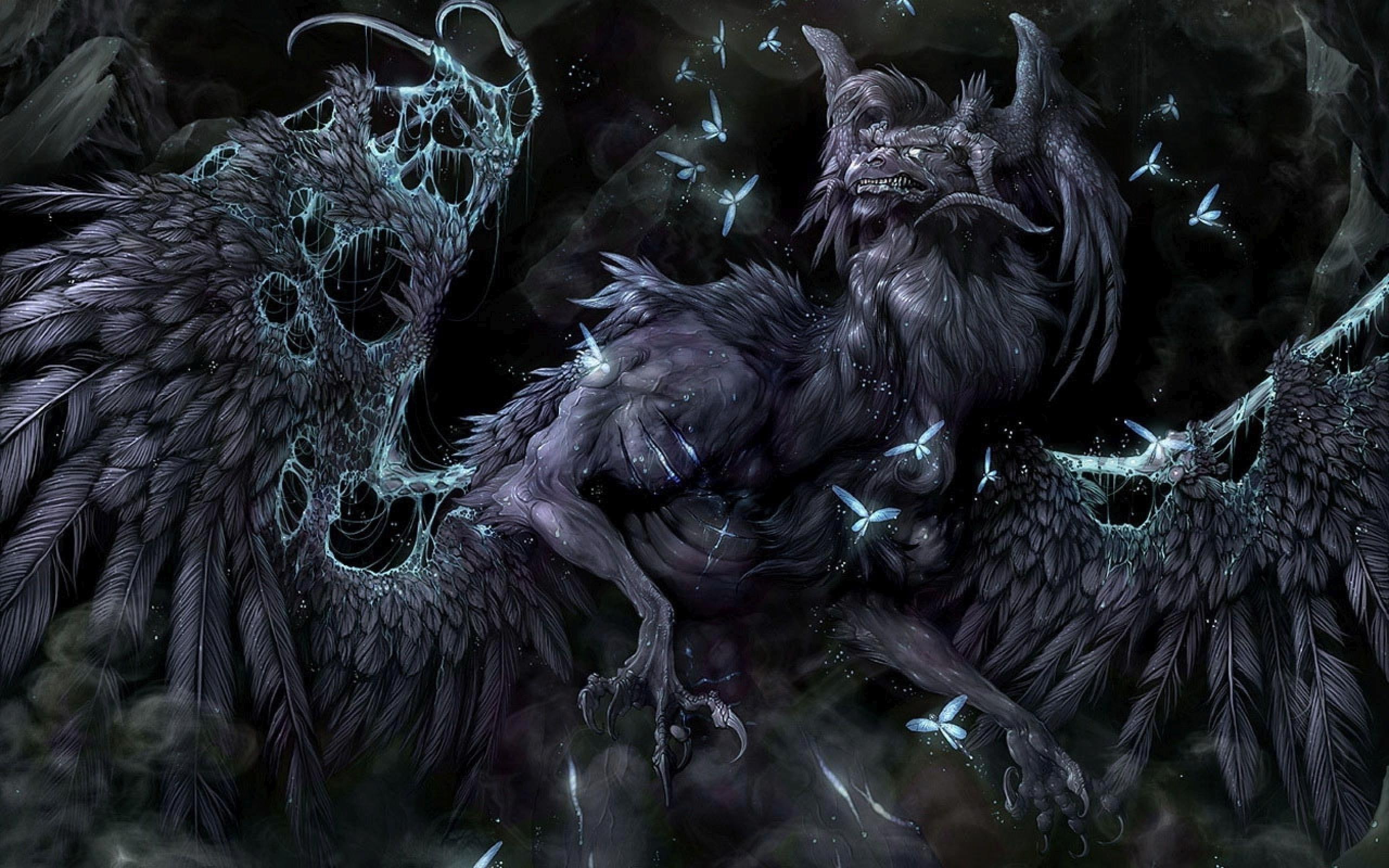 fantasy, 2K, painting, 2560x1600, monster, feather, wings, feathered, purple, dragon, HD Wallpaper