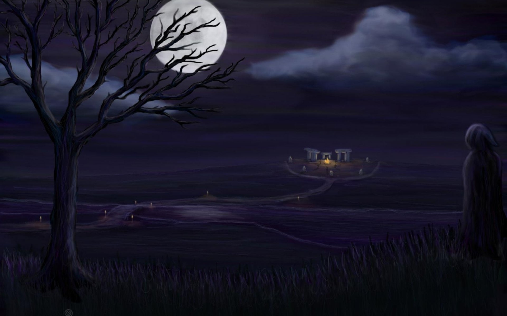 tree, Evil, no people, tranquil scene, Wiccan, occult, illuminated, outdoors, purple, nature, night, beauty in nature, sky, wicca, water, land, scenics - nature, HD Wallpaper