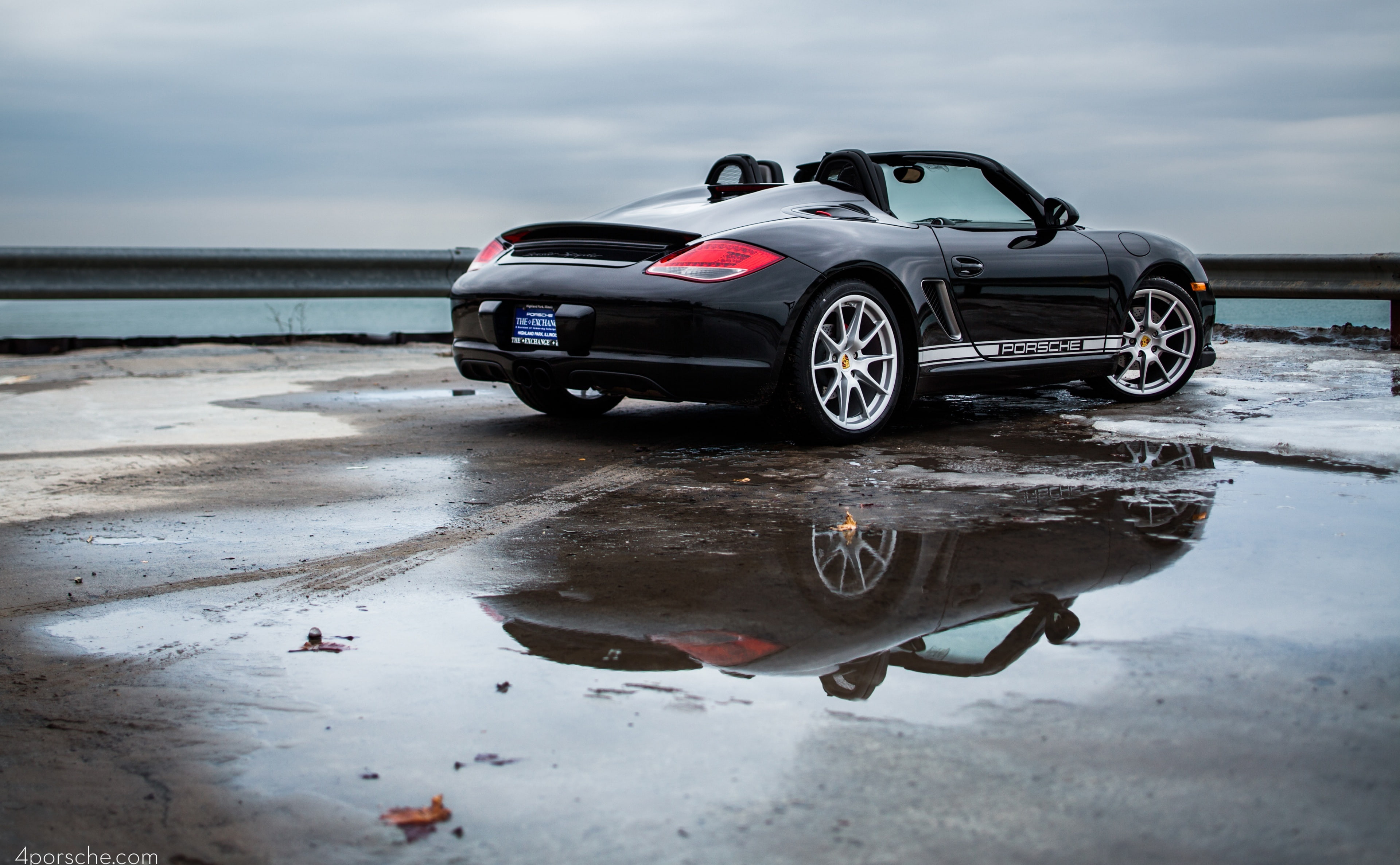 rainy season, 2012, Black, reflection, motor vehicle, porsche exchange, no people, cloud - sky, car, land vehicle, drop top, race car, illinois, boxster, HD Wallpaper