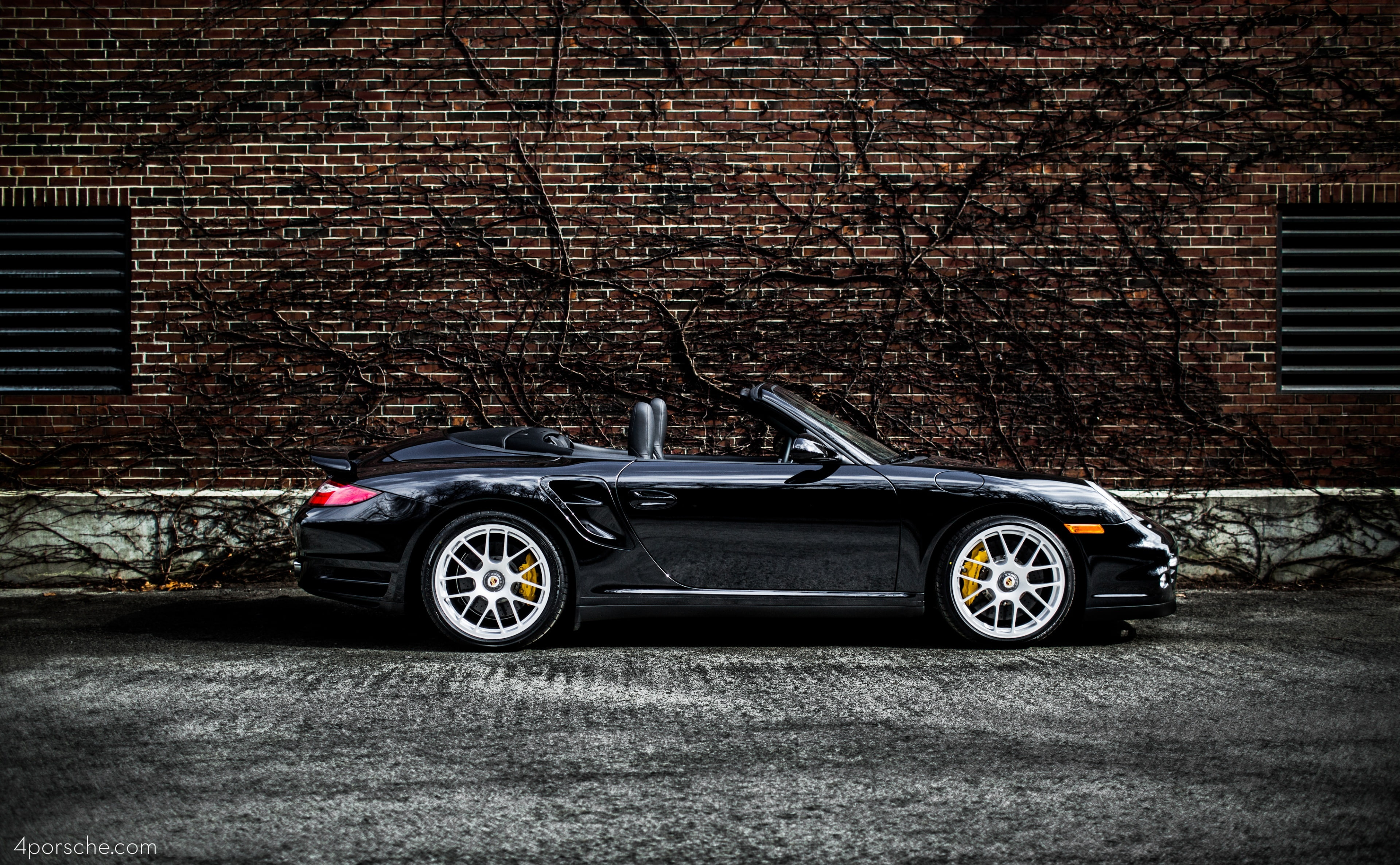 building exterior, convertible, Porsche, 4K, Turbo, car, Bricks, Vines, dealer, wheel, porsche exchange, mode of transportation, outdoors, Cars, turbo s, HD Wallpaper